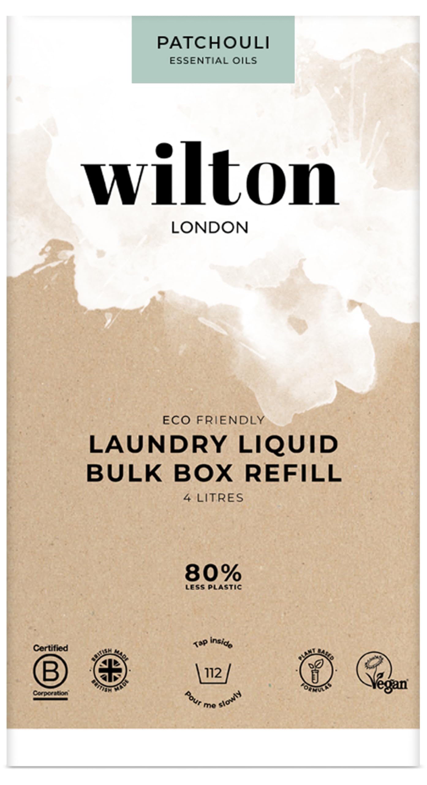 Wilton London Eco Friendly Patchouli Laundry Liquid Refill (112 Washes, 4L) - Non-Bio, Plant-Based Biodegradable Washing Detergent Pack with Essential Oils, Long-Lasting Fragrance - UK Made