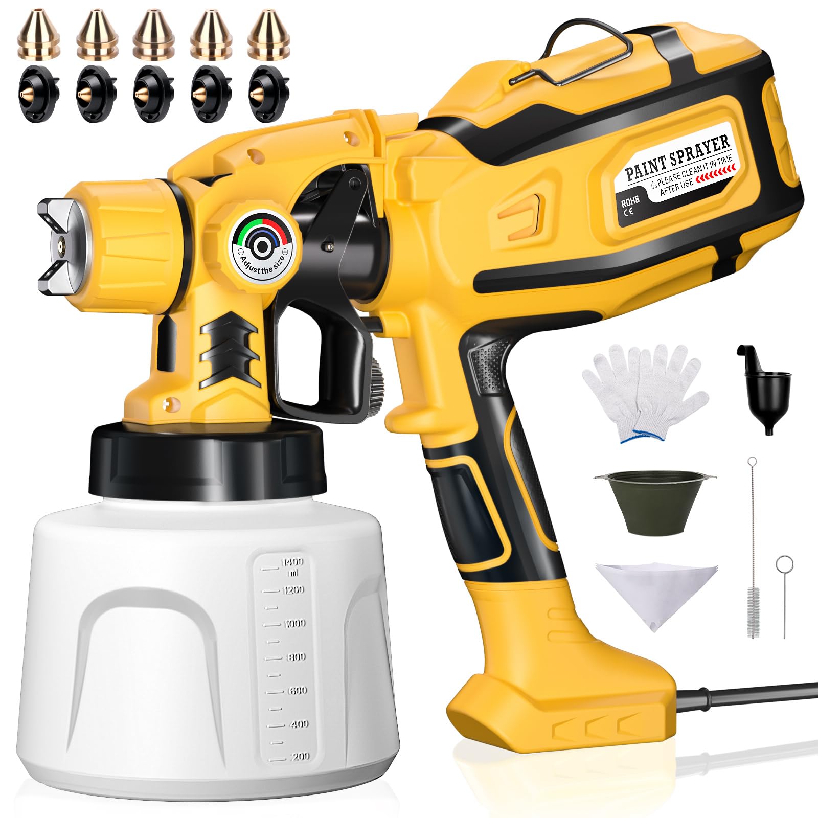 Paint Sprayer, Cosyjazz 1200W HVLP Spray Paint Gun with 5 Nozzles