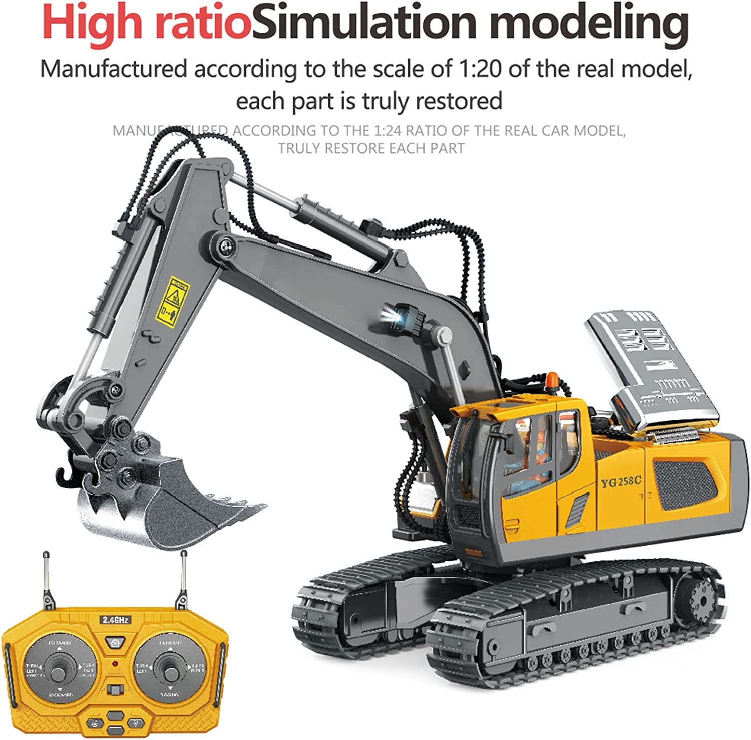 Pihura Remote Control Excavator Toys for Boys 8-12 Kids Best Gift Ideas for Age 3 to 10+ Year Old Boy Rechargeable RC Construction Excavators Digger Vehicles Engineering Toys with Metal Shovel 3