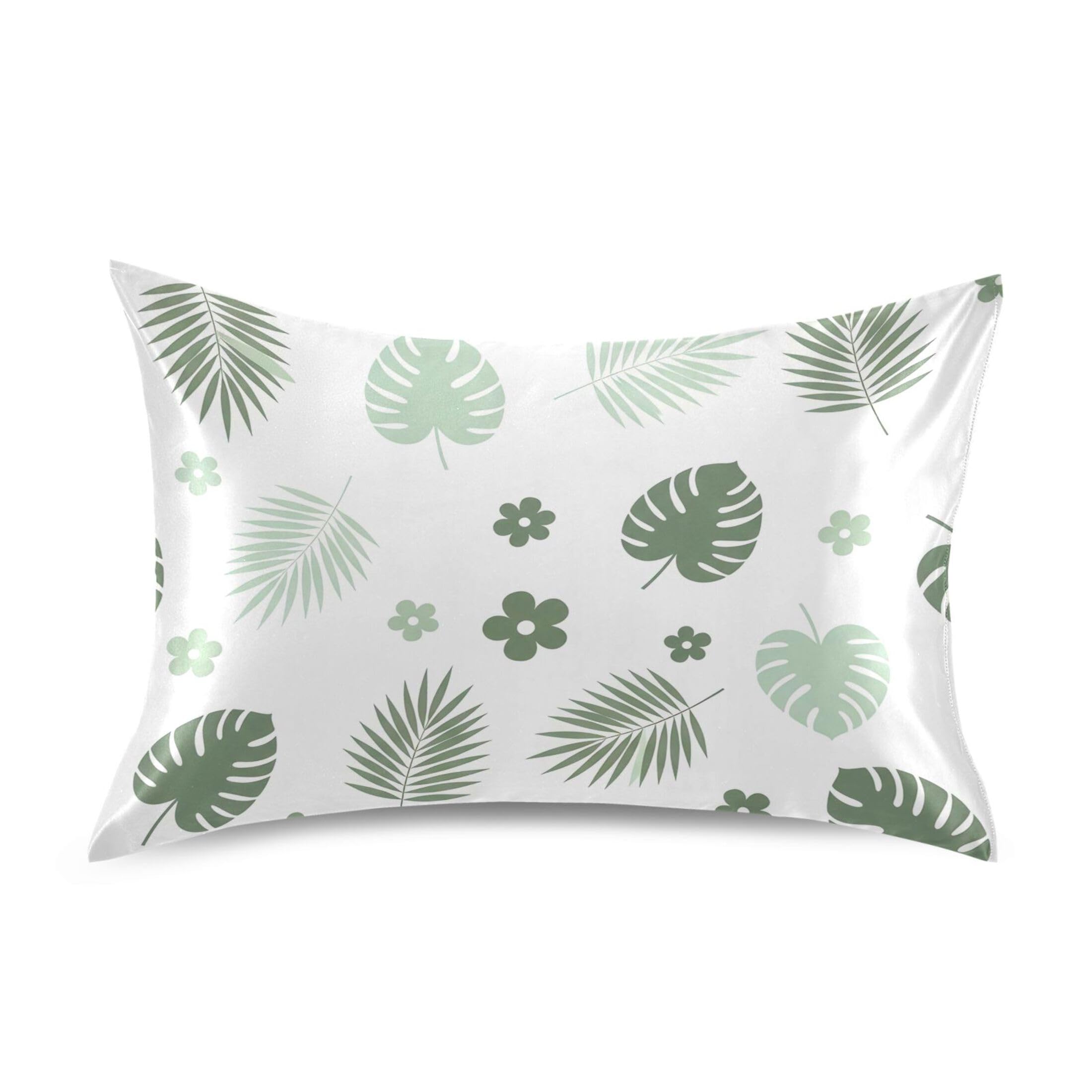 Fuauuyl Pillowcase Queen Size 20x30 in, Monstera Leaves Soft Breathable Satin Pillow Case for Hair and Skin with Envelope Closure Wrinkle-Free