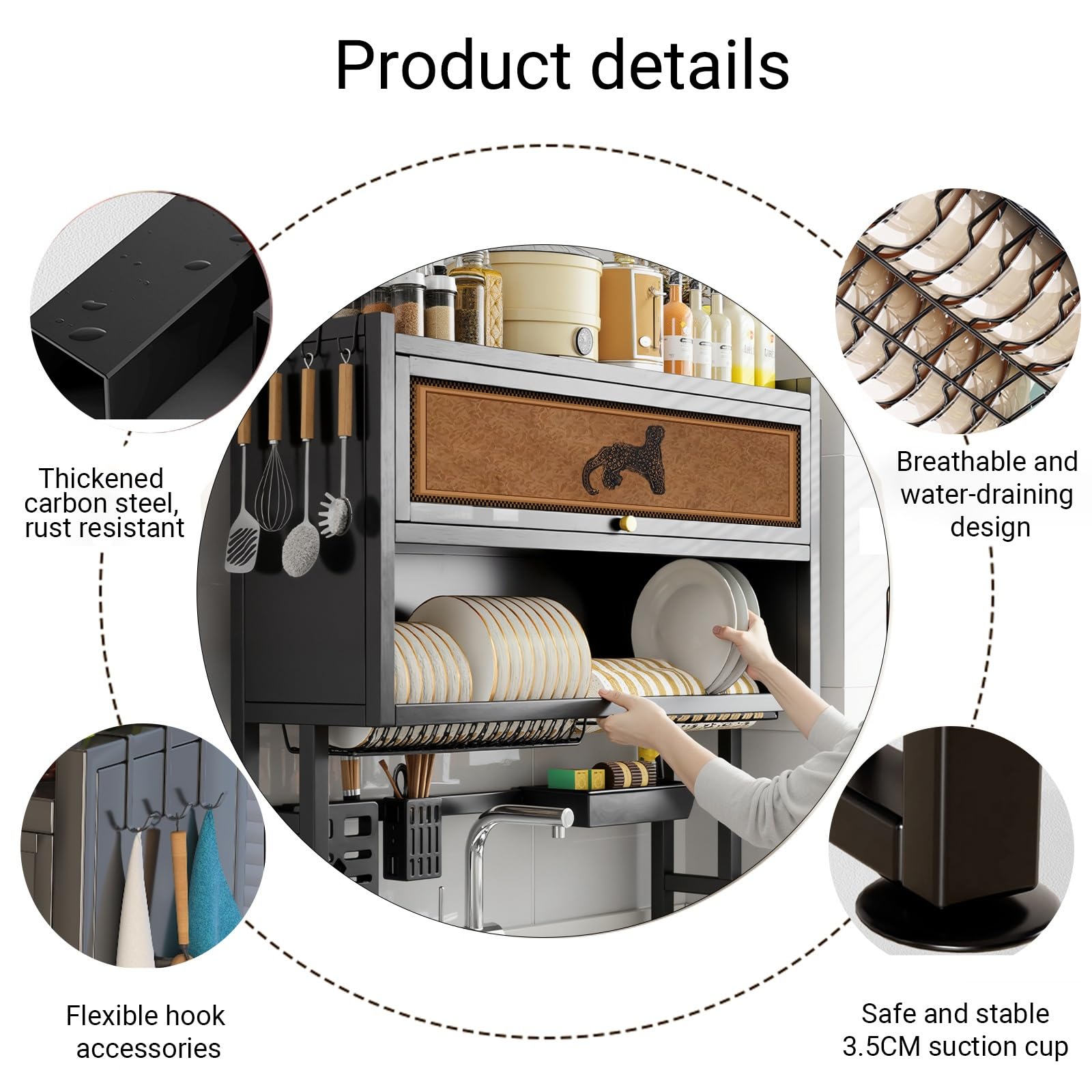 Escurridor de platos sobre el fregadero con tapa, soporte para utensilios de cocina que ahorra espacio para platos, vasos y cubiertos, ideal para cocinas pequeñas