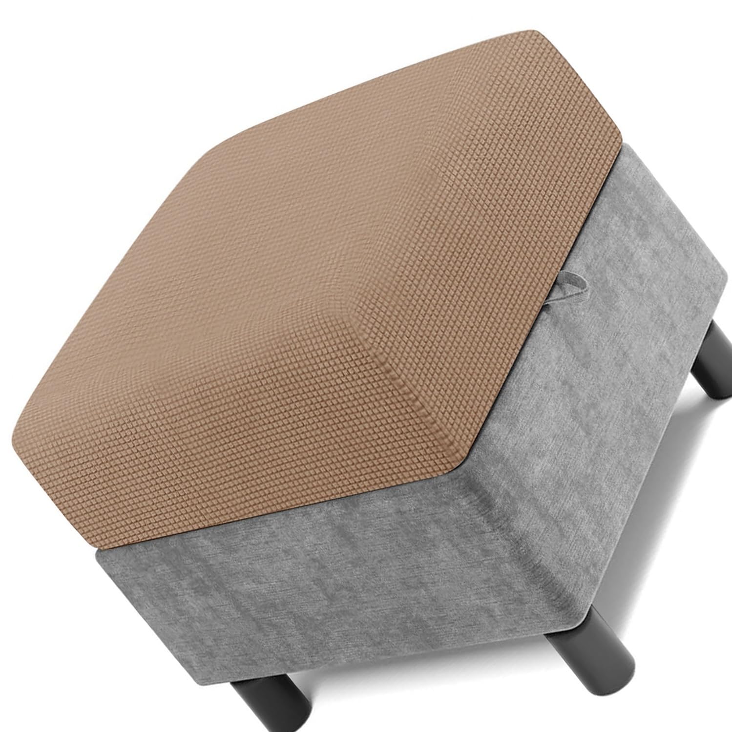 Square Ottoman Cover 50x50 60x60 80x80 Stretch Footstool Slipcovers, Soft Protector Pouffe Cover Only, Removable Washable with Elastic Bottom(Khaki,55 x 55 cm)