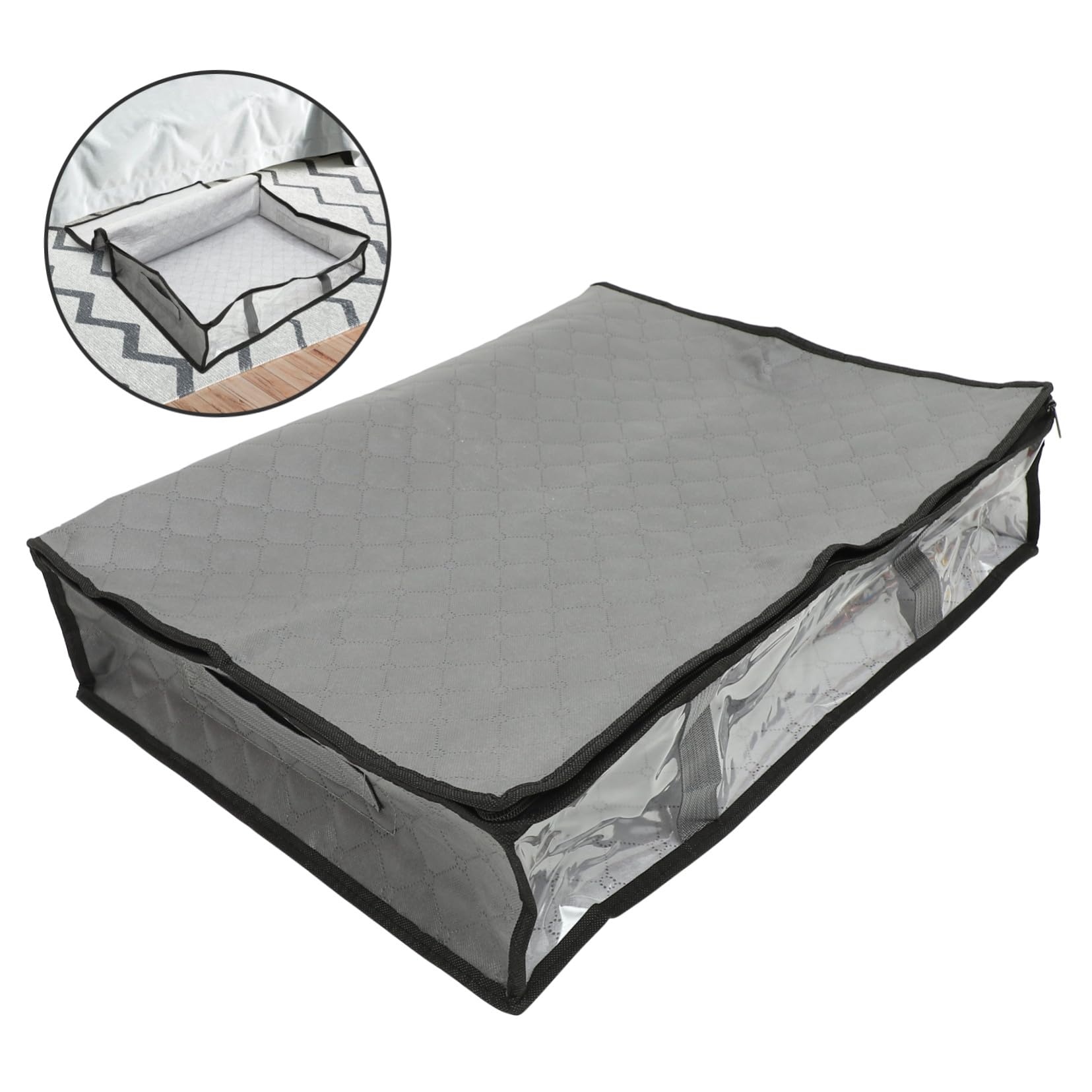 TOYANDONA Caja de Almacenamiento Plegable Debajo Cama con Cremallera Organizador de Ropa Transpirable de No Tejida con Ventana Transparente para Mantas Edredones y Ropa de Temporada Pequeño