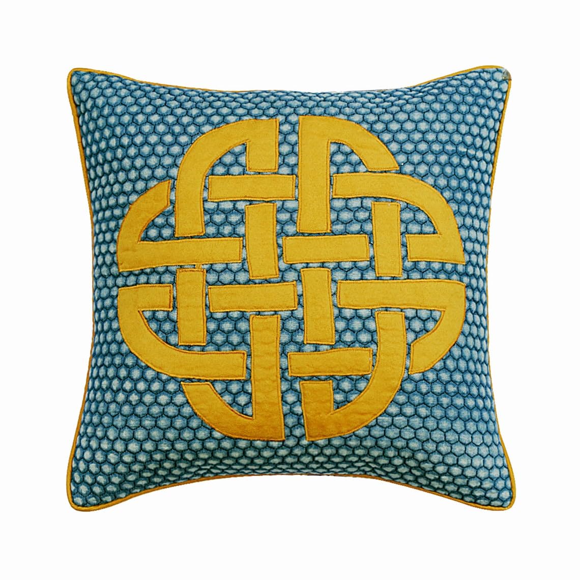 The HomeCentric Blue (Pack of 2, 35x35 cm (14"x14") Throw Cushion Covers, Cotton Denim Applique & Quilted Throw Cushions For Couch, Abstract Pattern Modern Style - Denim Cushion Love — image 1