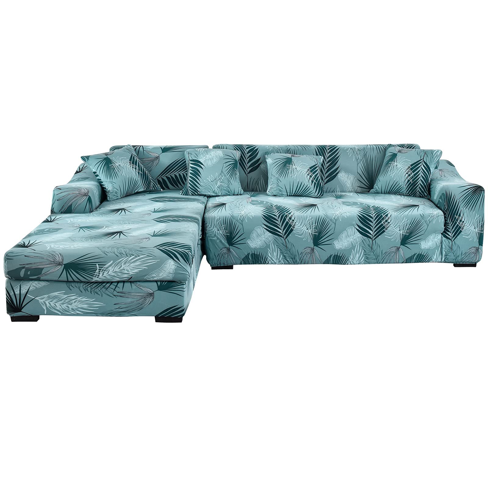 ShowyLive Juego de 2 Fundas Sofas 3 Plazas Ajustables Funda Cubre Sofá Chaise Longue Elásticas para Forma L Extraíbles Lavables (3 Plazas+3 Plazas, Verde Claro) OEKO-TEX STANDARD 100