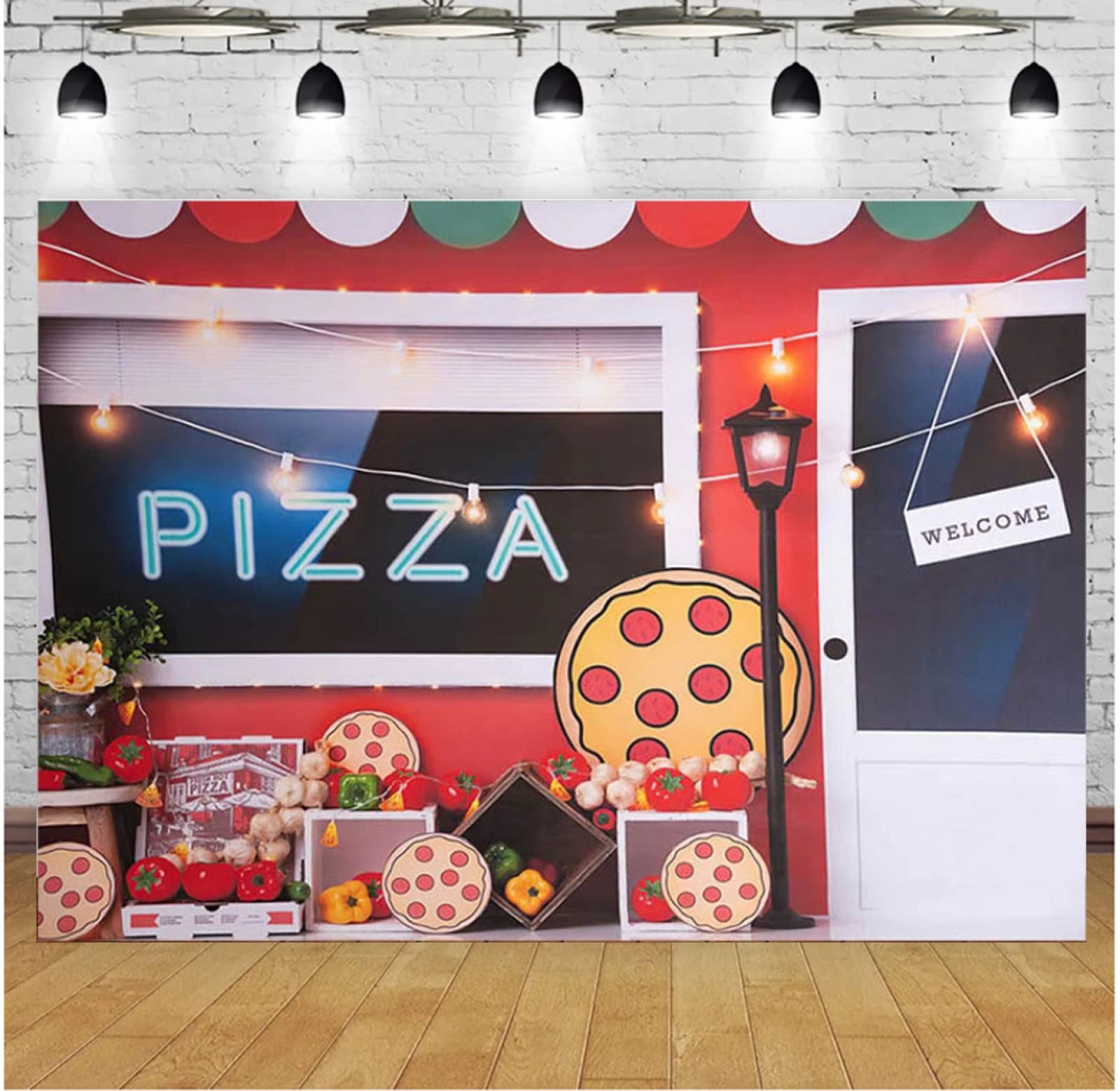 Pizza Shop Birthday PartyPhotography Background Kids Cooking Baby Shower Portrait Decor Backdrop Photo Studio Props Vinyl (6ft×4ft)