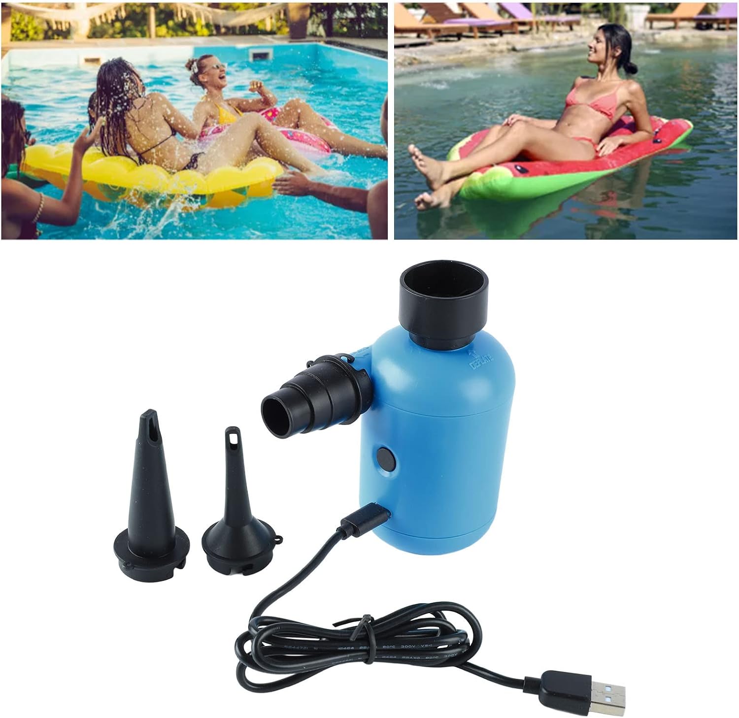 Pilipane Electric Air Pump Portable Blue Inflator Deflator Pump Quick Fill Inflator Air Mattress Pump for Outdoor Camping USB Port PVC Material 10 x 7 x 6cm