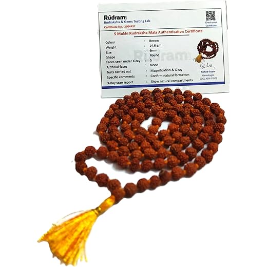 Natural Original Panch Mukhi Rudraksha Mala 6 mm