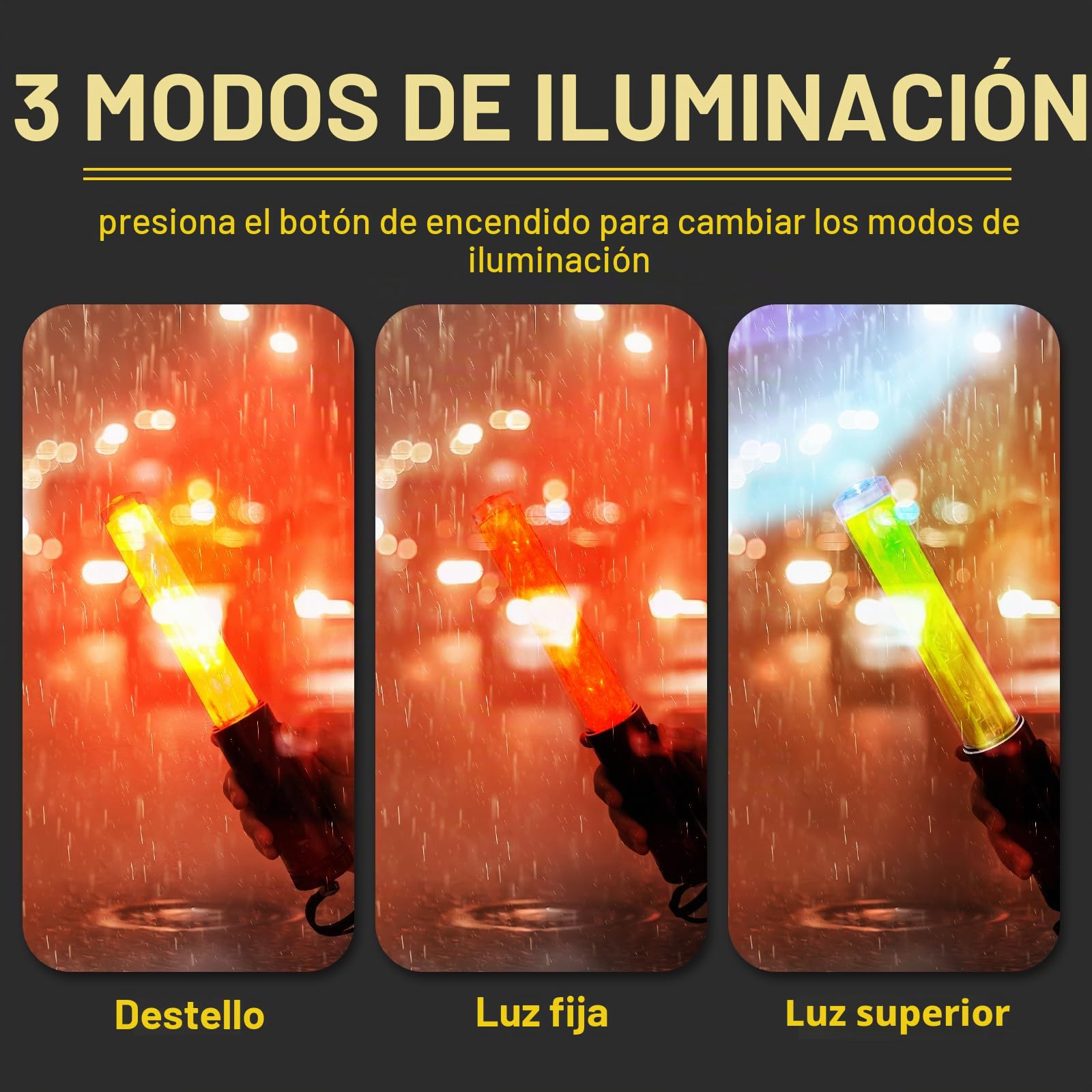 PATIKIL Pack de 2 Varillas de Señalización de Tráfico de 11 Pulgadas, Linterna LED de Control de Tráfico Aéreo con 3 Modos de Destello, Clip Lateral, Correa de Muñeca y Cordón, Amarillo