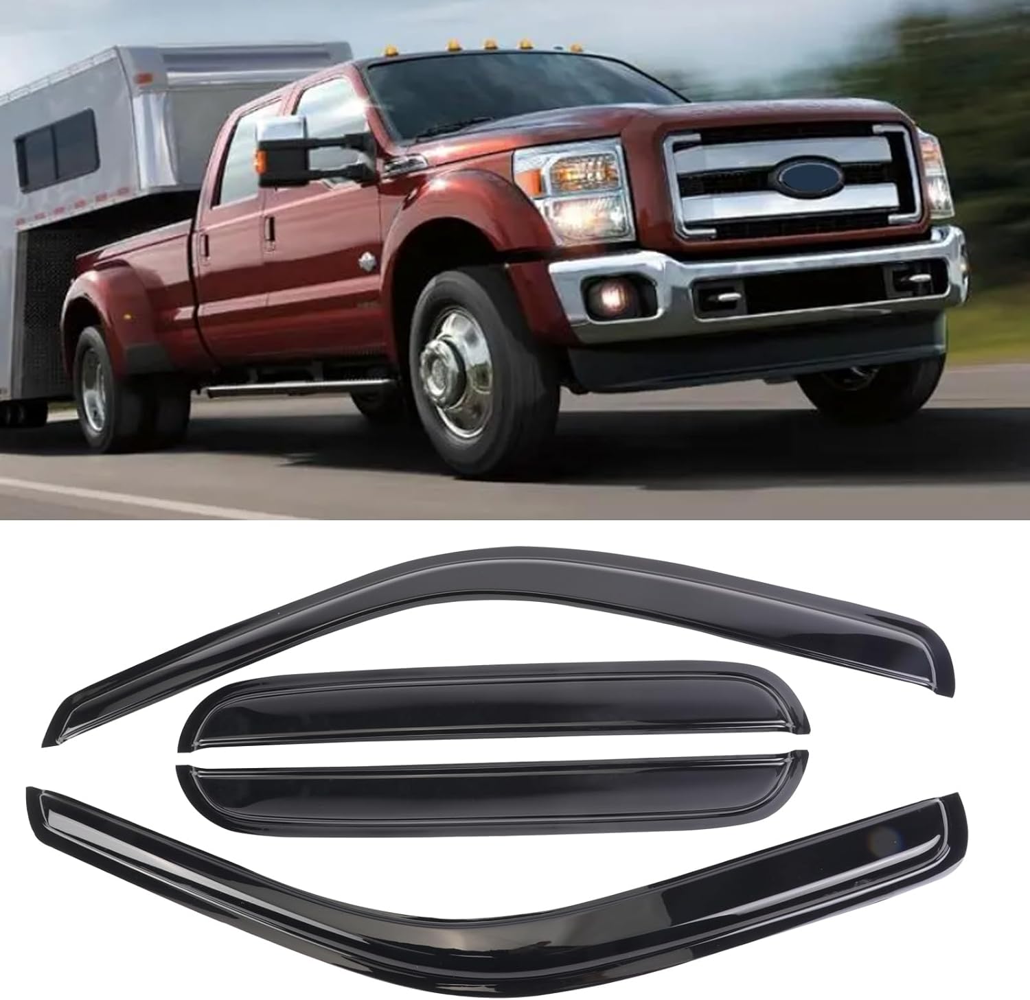 Rain Guard Wind Deflector Outside Mount Tape-On Window Visors Compatible with 1999-2016 Ford F-250 Super Duty Super/Crew Cab Sun/Rain Guard Window Deflector 94953