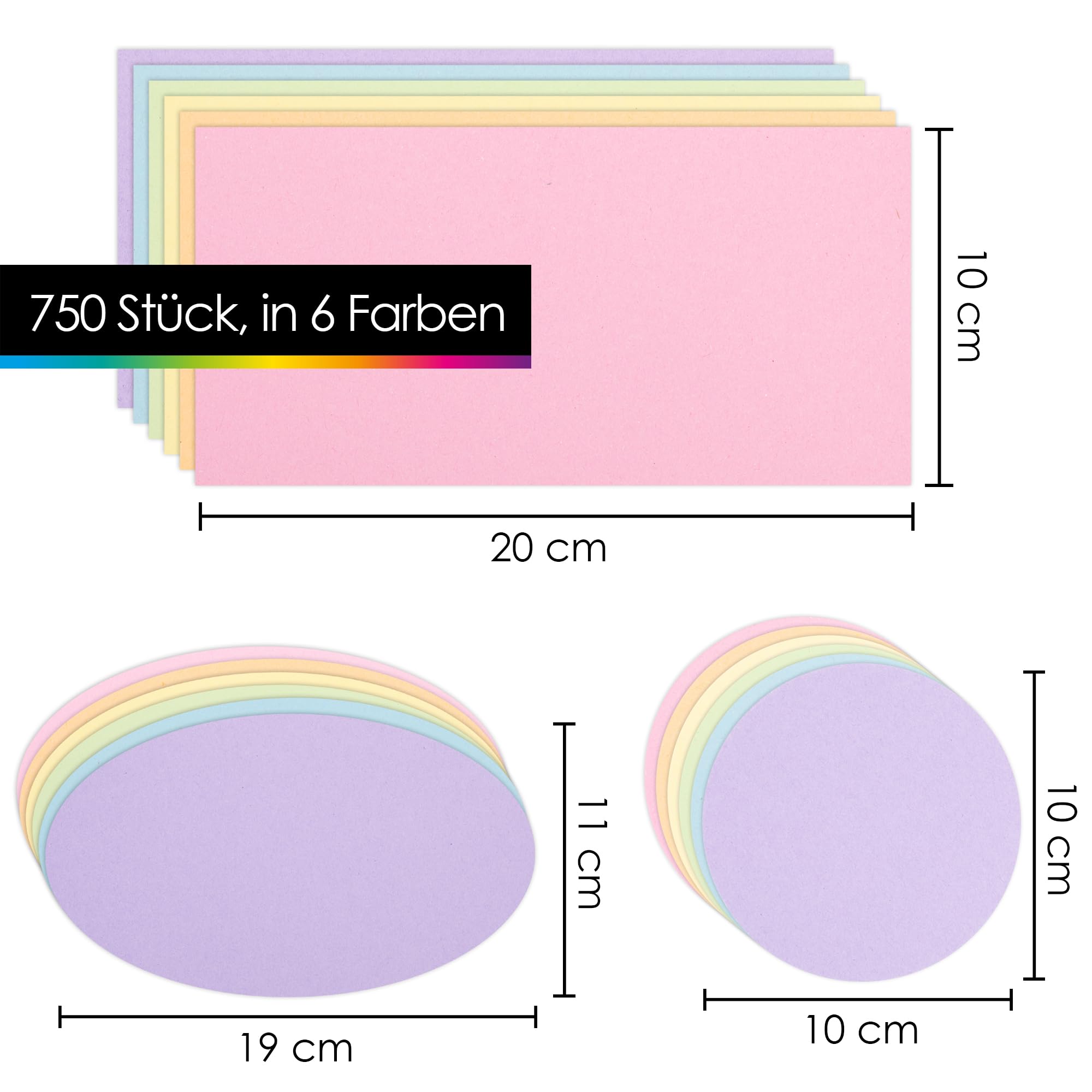 OfficeTree 750x Moderationskarten Set - Pastell Farben - Rund Oval & Rechteckig - Metaplankarten - Präsentationskarten - Moderationsset als Seminar Zubehör für Moderationskoffer und Präsentation