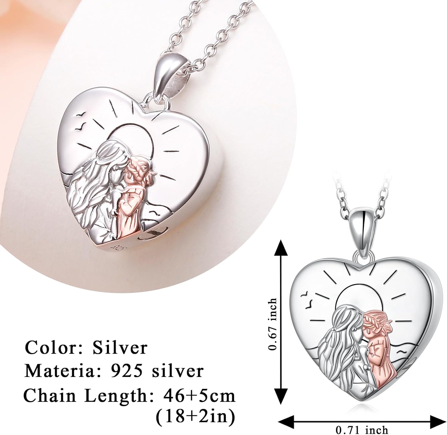 S925 Sterling Silver Love Heart Cremation Jewelry Mother and Daughter Urn Necklaces for Ashes for Women Keepsake Memorial Necklace Gifts for Women Grandma Mother Daughter