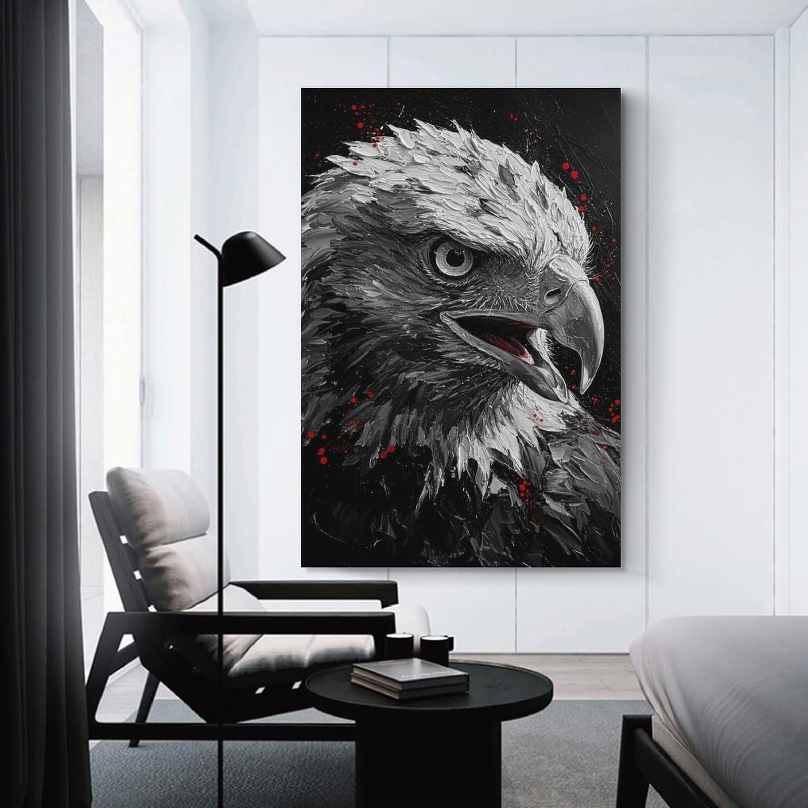 Junmoney Unframe-Style-17 Decorative Wall Artwork Eagle Portrait In Black And White, 16X24inch(40X60cm), For New Homes, Bedrooms Or Workspaces, Canvas Artwork With Gifting Potential