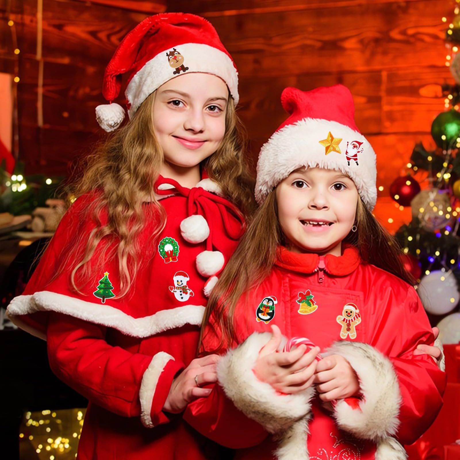 AUGSUN 60 parches de Navidad para planchar, estilos surtidos, bordados de Navidad, parches de reparación de Papá Noel, árbol de Navidad, corona, muñeco de nieve, alce, ángel, reno, bastón de caramelo,