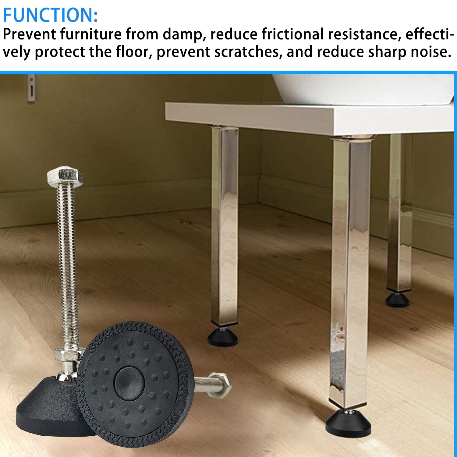 4 Piedini Regolabili Per Mobili M8x50mm - Altezza 35-75mm, Base Larga 40mm - Foto 10