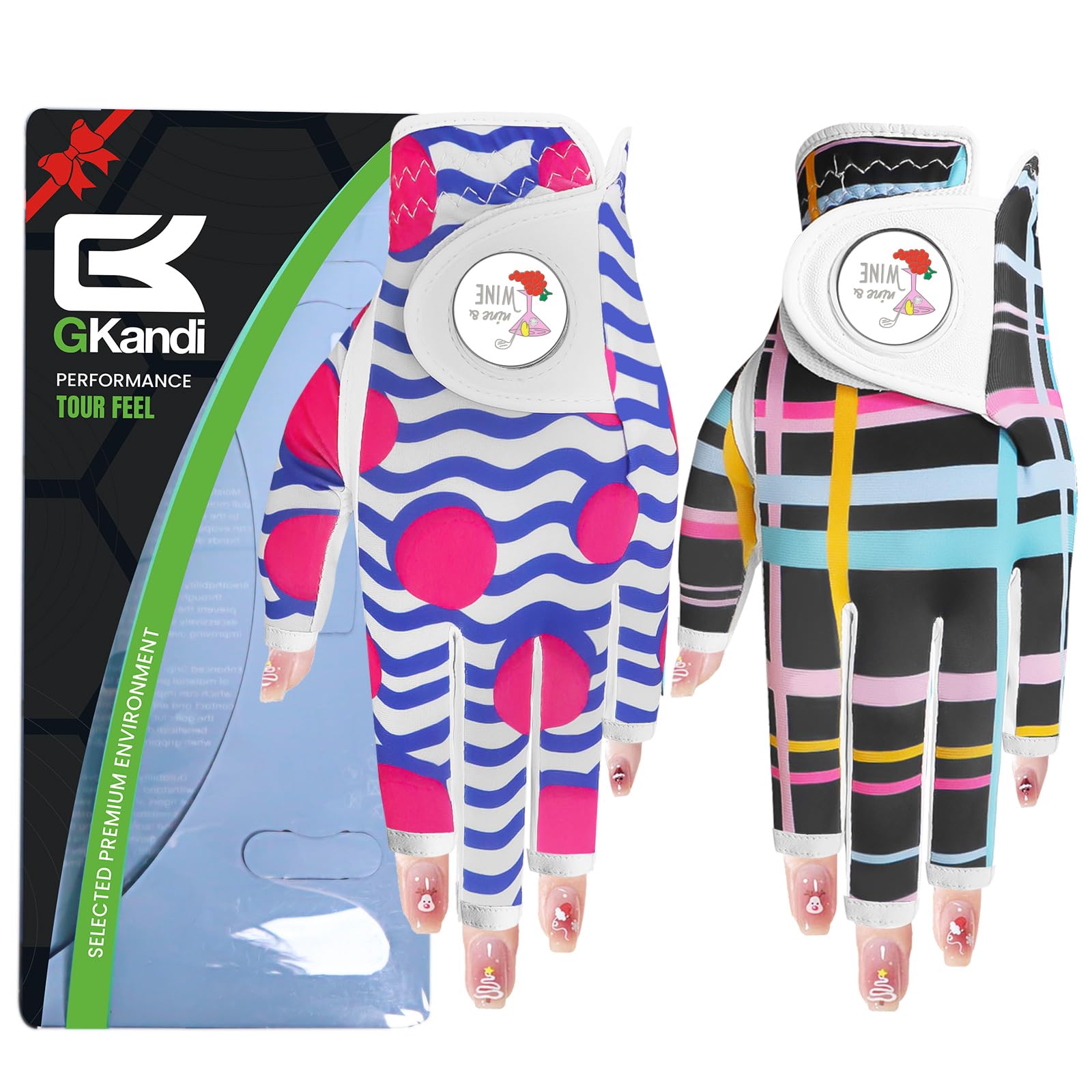 Guantes de golf para mujer, para diestros, mano izquierda, sin dedos, con marcador de bola, paquete de 2, guantes elegantes de primera calidad para mejorar tu swing con comodidad y estilo