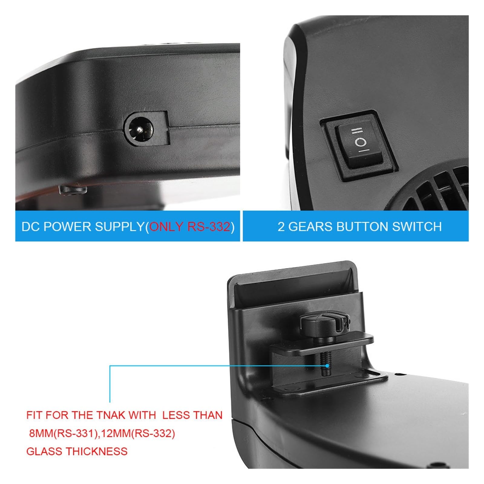 Ventilador Externo for Acuario, enfriadores de Control de Viento de Dos velocidades, refrigeración de Tanque de Peces for Espesor de Vidrio de 8~12mm
