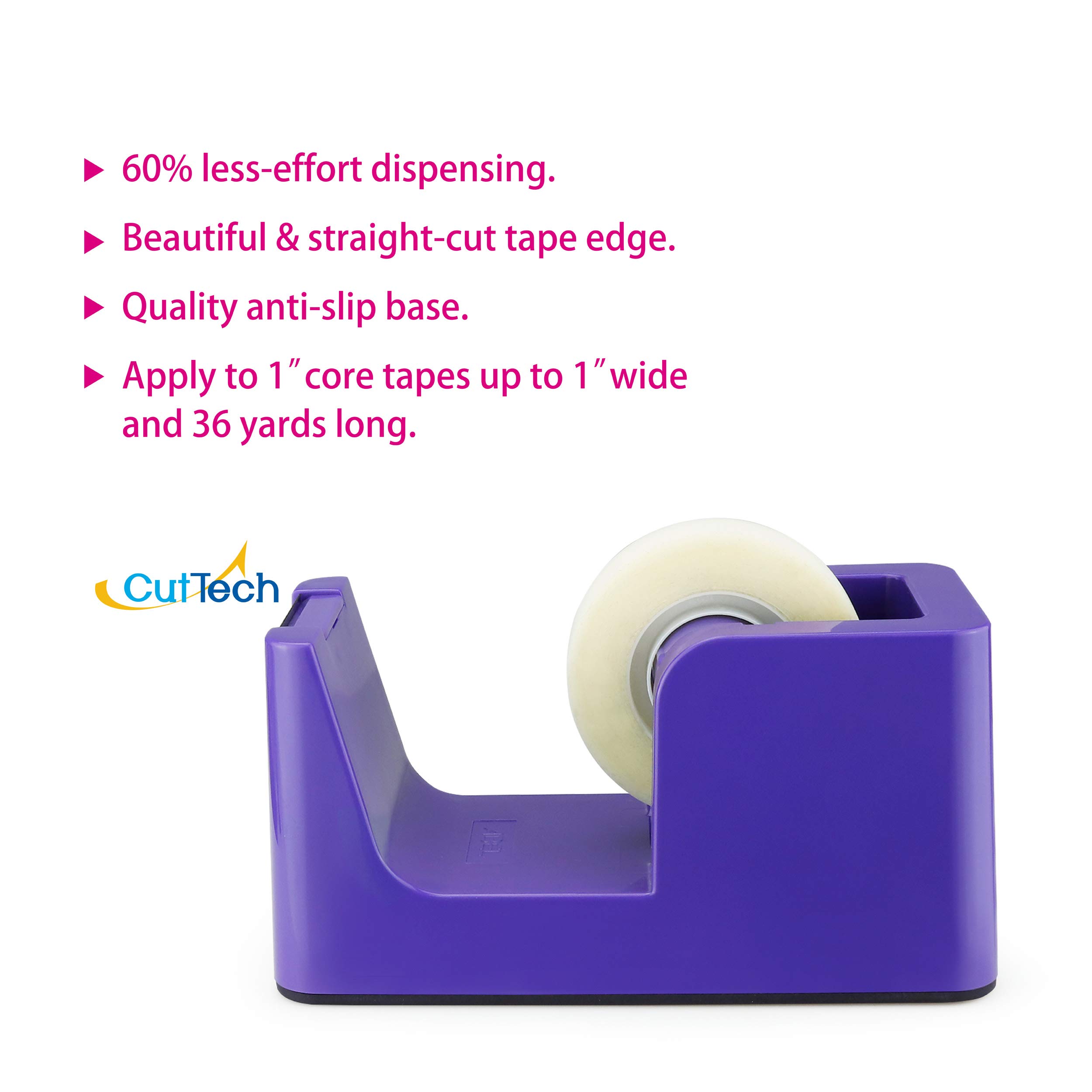 ABEL SimpleWork Dispensador de cinta de escritorio, morado, núcleo de 2,54 cm, base antideslizante, cortador de cinta para oficina, hogar, escuela y manualidades