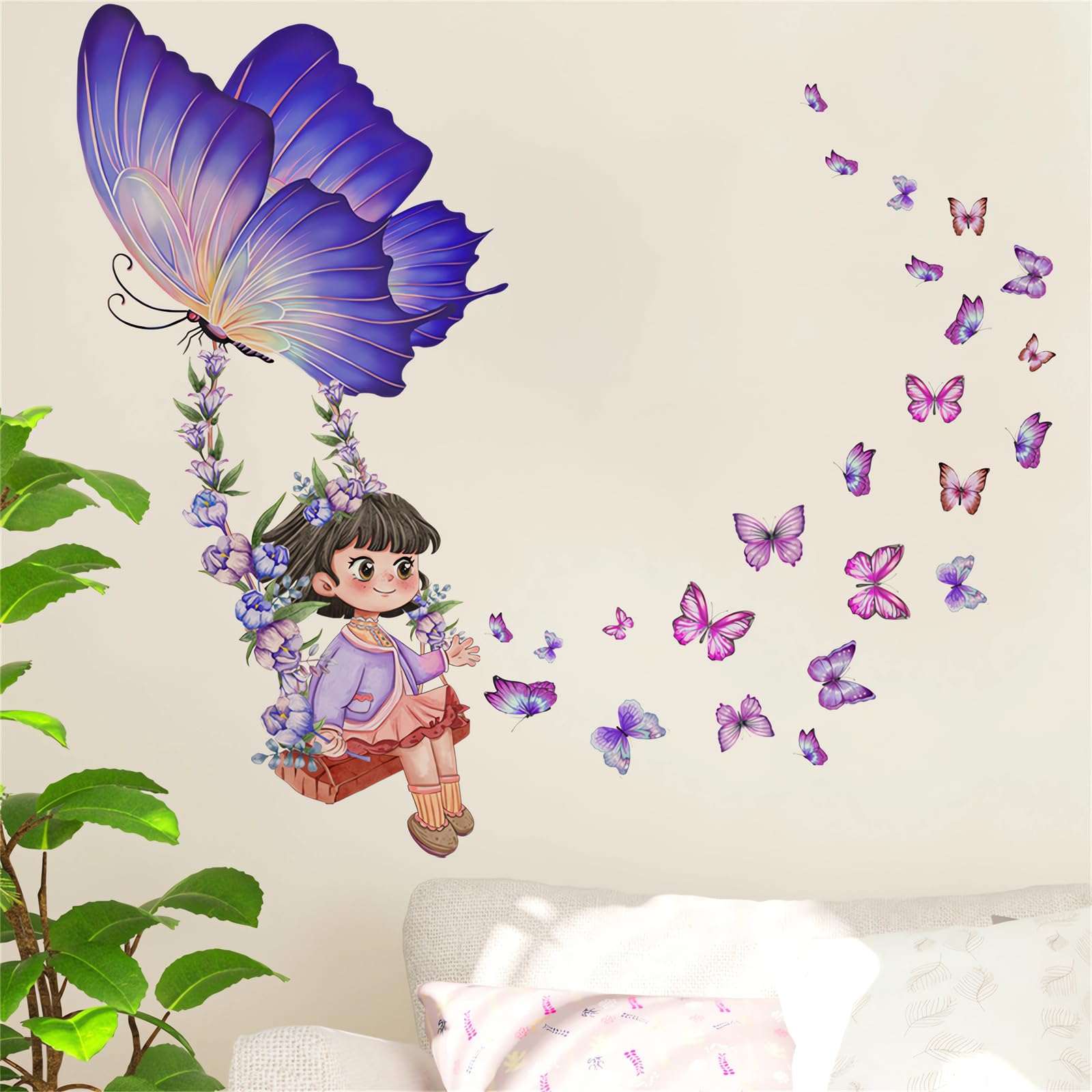Nursery Bedroom Living Room Decor Vivid Purple Wolf Girl Wall Stickers,  Sacinora Sacinora Removable Vinyl Wall Decals, image size:1600x1600