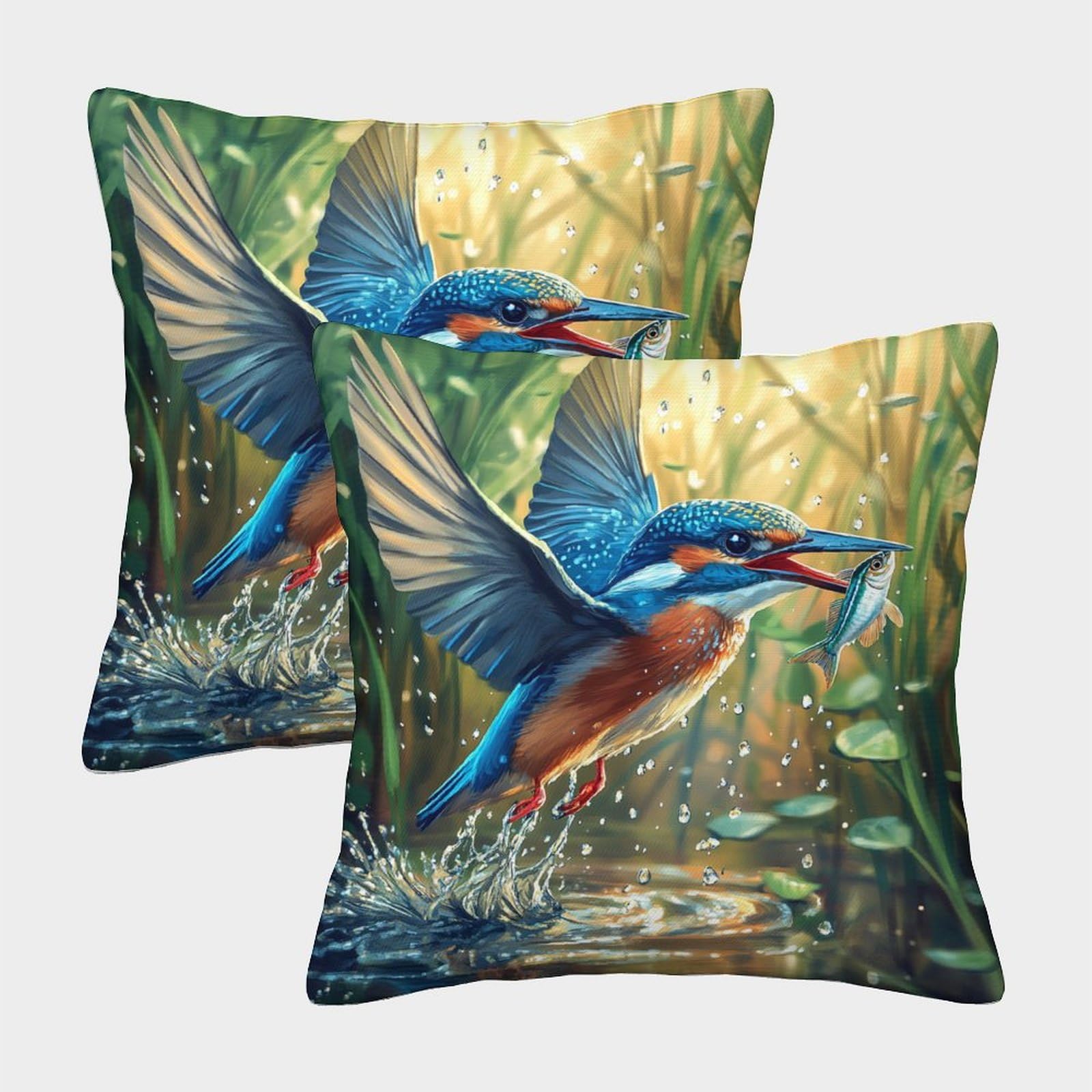 FELASBUID Kingfisher Pillow Cases 2 Pack Cozy Pillowcases Animal Cushion Case with Invisible Zipper Decor for Couch Livingroom 45x45cm