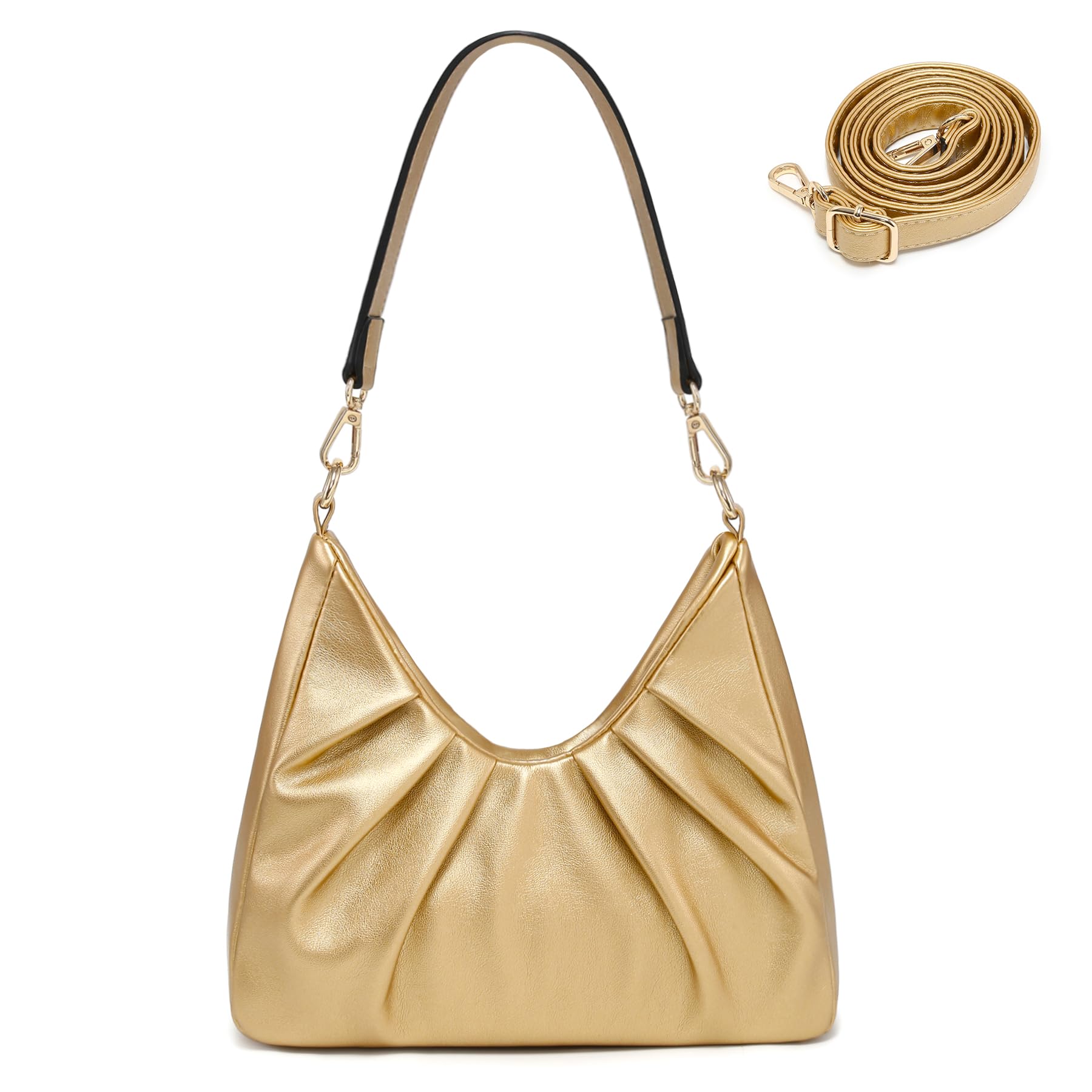 Dasein Bolso de mano estilo hobo fruncido para mujer, bolso cruzado retro con 2 correas extraíbles