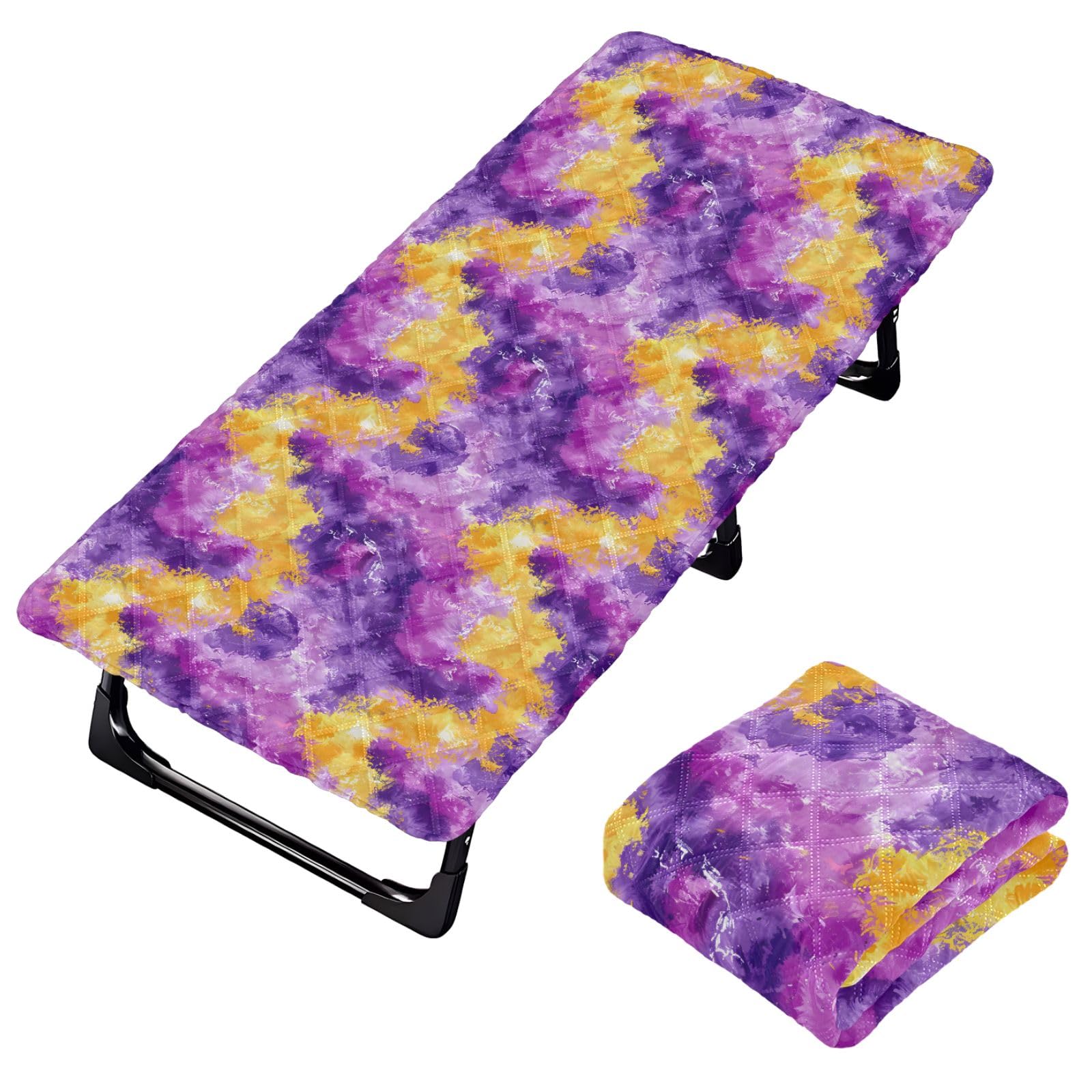 Portable Toddler Bed Sheet for Kids Yellow and Violet Tie Dye Pattern Ink Travel Bed Fitted Sheet