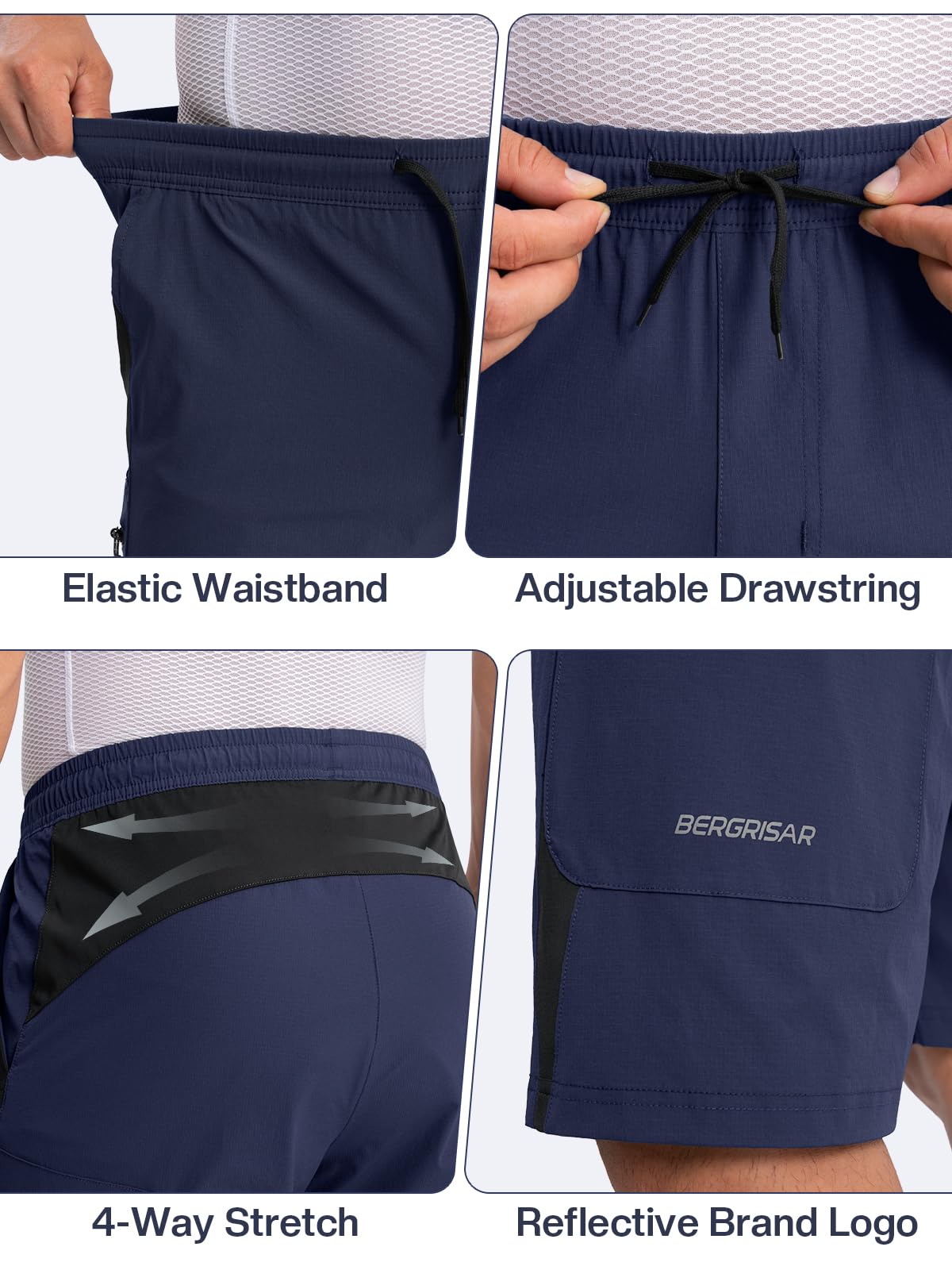 BERGRISAR Pantaloncini da mountain bike da uomo, vestibilità ampia, pantaloncini da ciclismo, 4 tasche