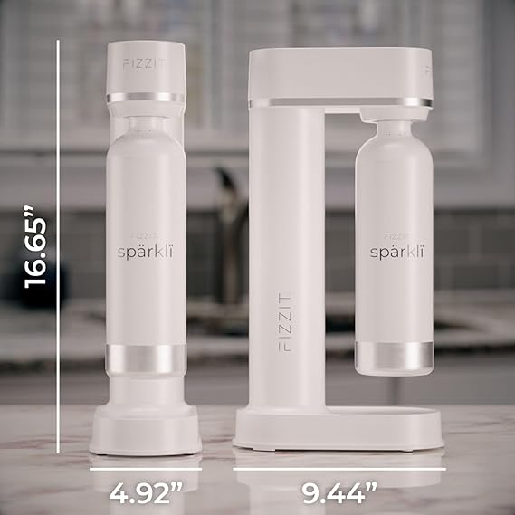 White Stainless Steel Sparkling Water Maker Soda Maker with CO2 Cylinder & 1L Reusable Bottle