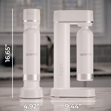 White Stainless Steel Sparkling Water Maker Soda Maker with CO2 Cylinder & 1L Reusable Bottle
