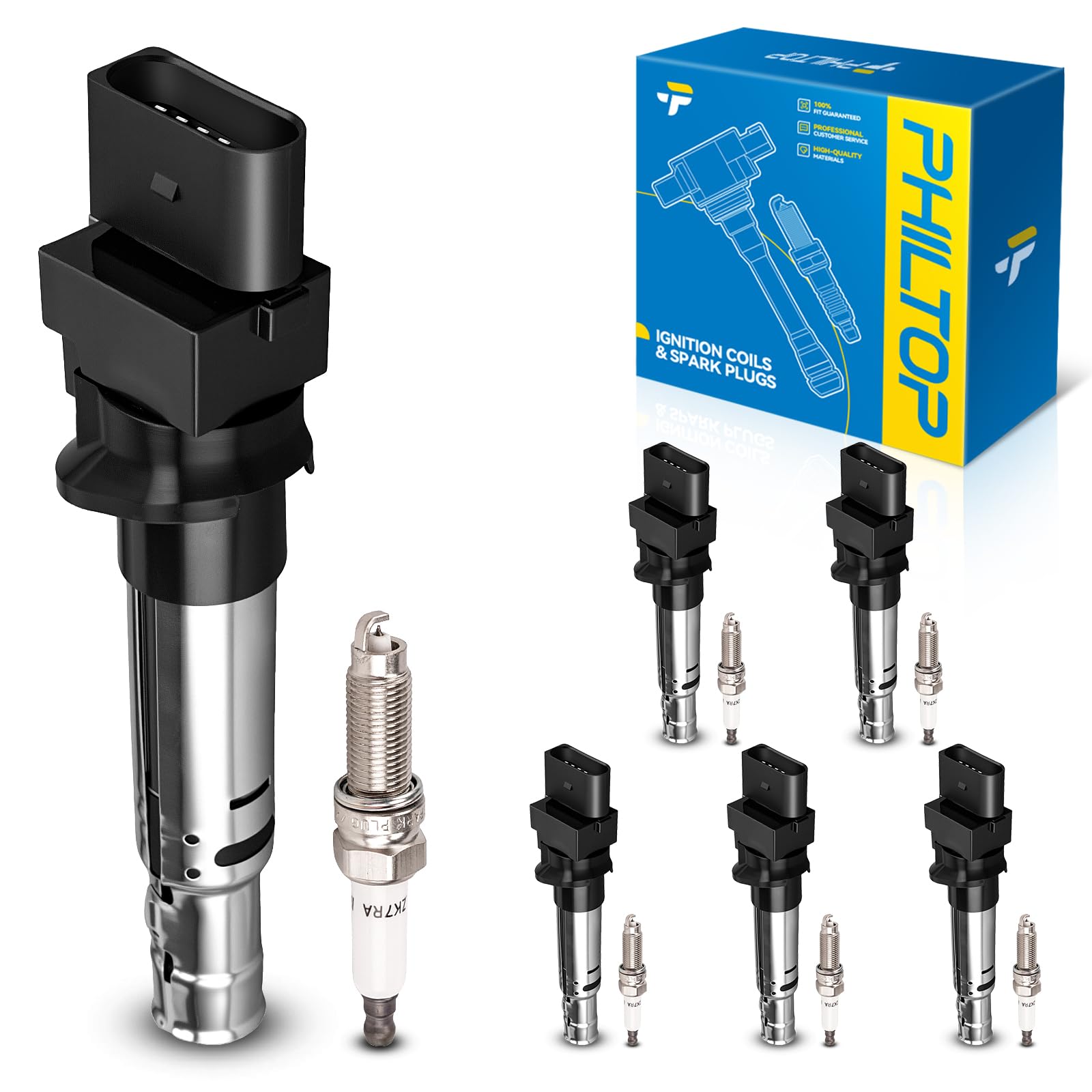PHILTOP Ignition Coil Pack and Spark Plug Kit Fit 2018-19 Volkswagen Atlas