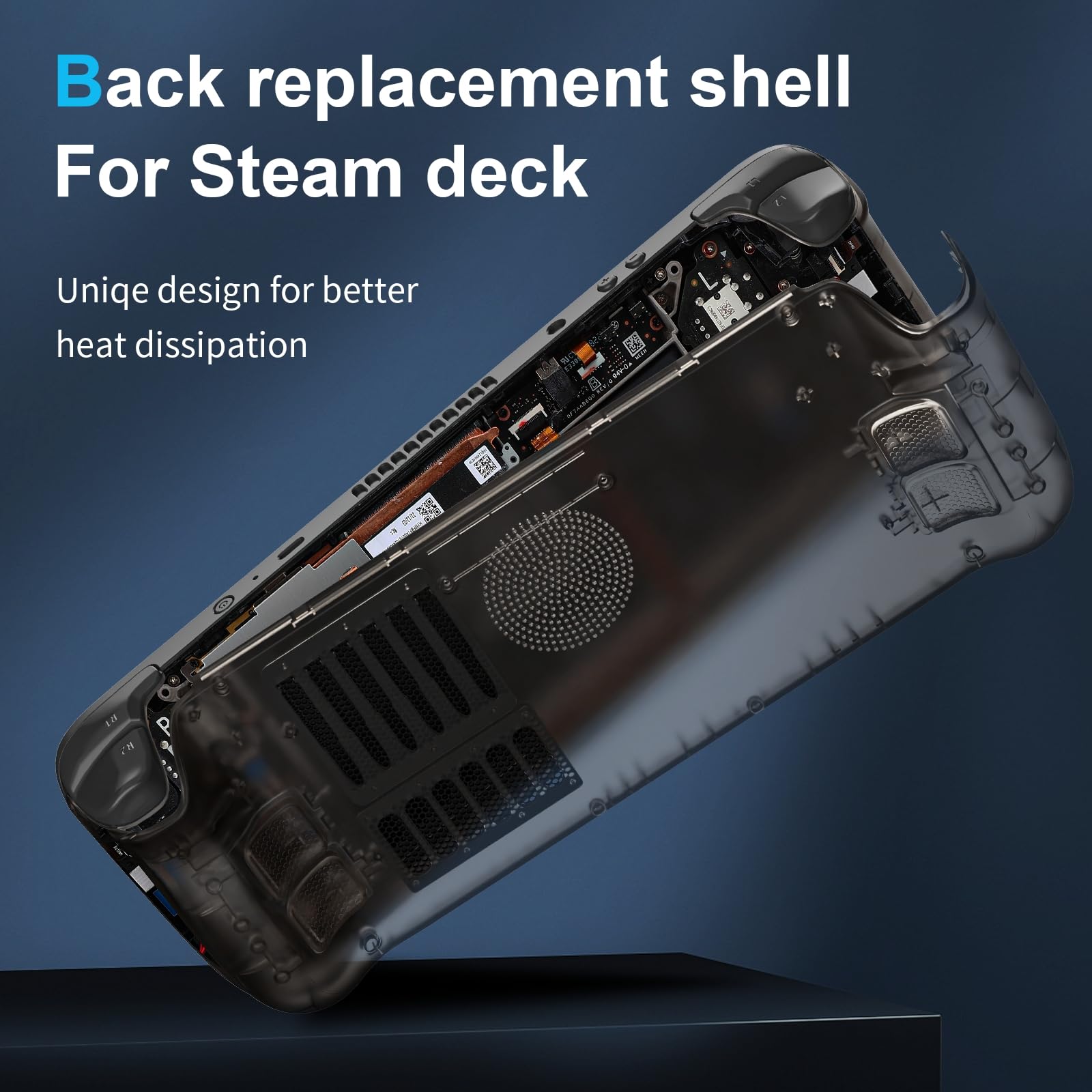Piastra Posteriore Guscio Faceplate per Steam Deck/Steam Deck OLED Console, Alloggiamento di Ricambio Chiaro Pannello Personalizzato con Sfiato di Raffreddamento, Nero Trasparente