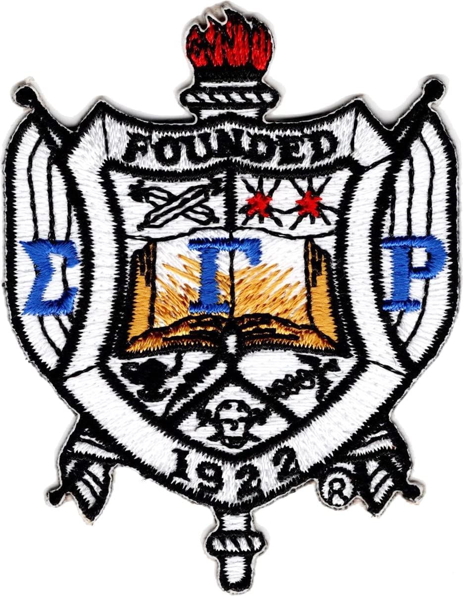 Sigma Gamma Rho Crest Embroidered Iron-On Patch [White/Blue/Gold - 10"] - ID#132963