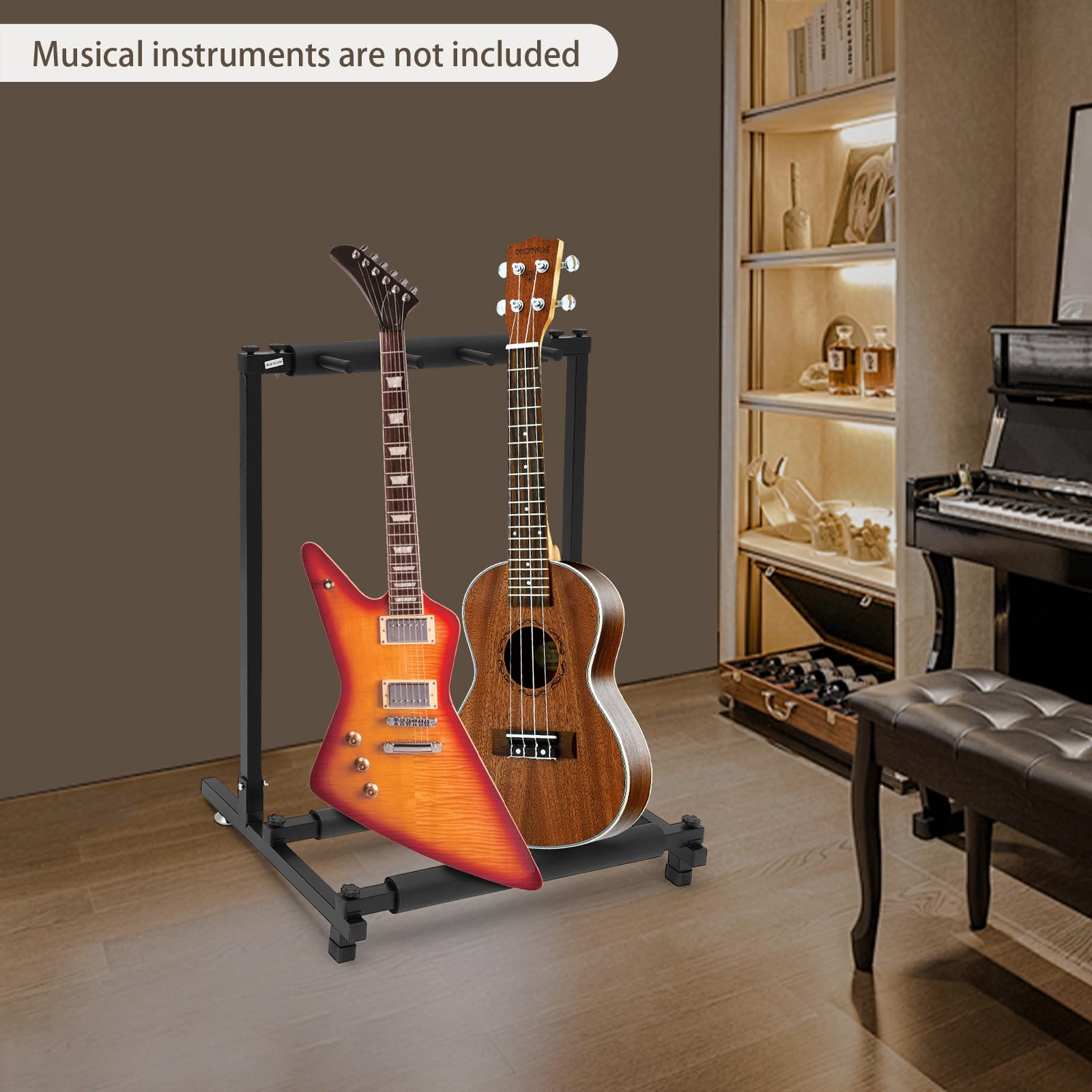 Trzyosobowy stojak na gitarę, regulowany uchwyt na gitarę, stojący regał na gitarę z metalu, nadaje się do prywatnych gospodarstw domowych, sal koncertowych i sklepów muzycznych