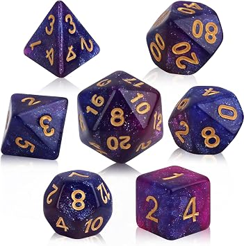 7PCS DND Dice Set, Resin Polyhedral Dice Blue Mix Purple | Nebula Dice Board Playing for Dungeons and Dragons RPG MTG Table Games Tarot D&D D20 D12 D10 D8 D6 D4