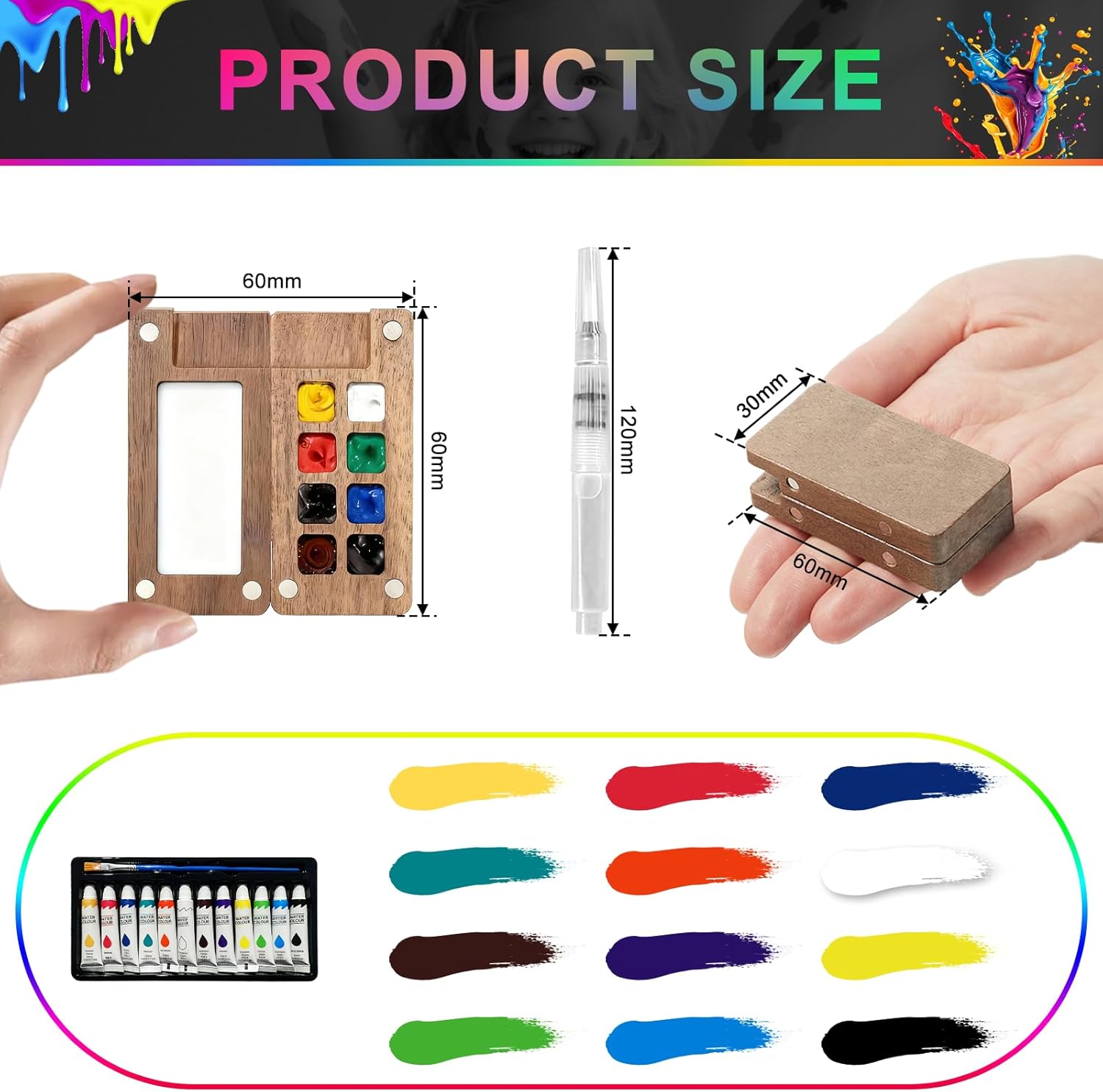 Mini Watercolor Travel Set, 12/24 Color Pocket Painting Kit with Wooden Palette, Watercolor Sketchbook & Pen, All-in-One Portable Art Supplies for Artists & Travel Journaling - Image 2