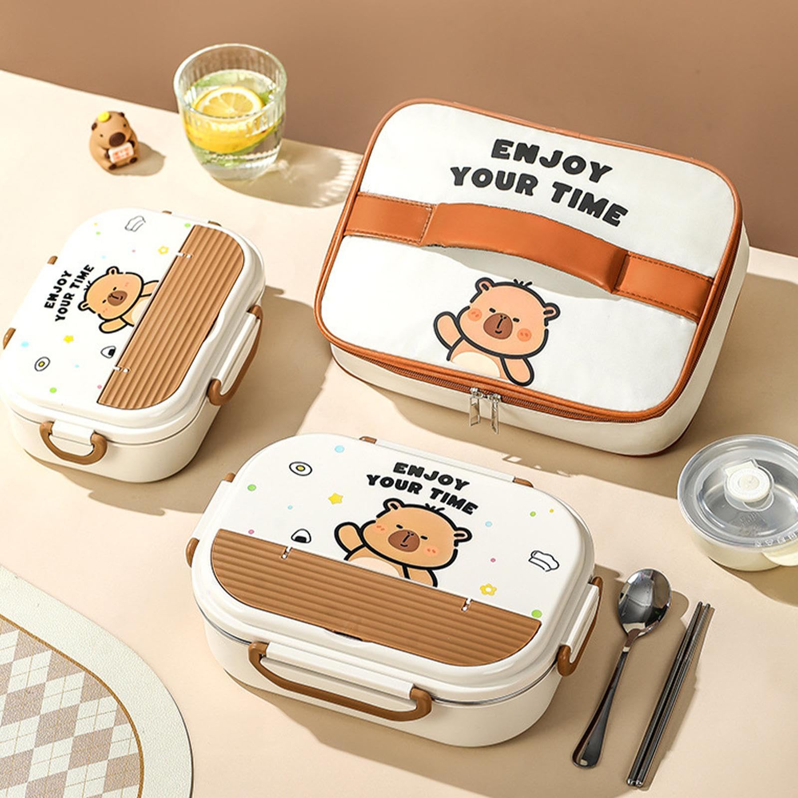 Teksome Boîte à lunch enfant Couverts Portables Adaptés Au Micro-Ondes | contenants à collation 4 compartiments et couverts adultes Sac De Transport Pour Repas Et Collations, Pique-Nique, Crèche Et
