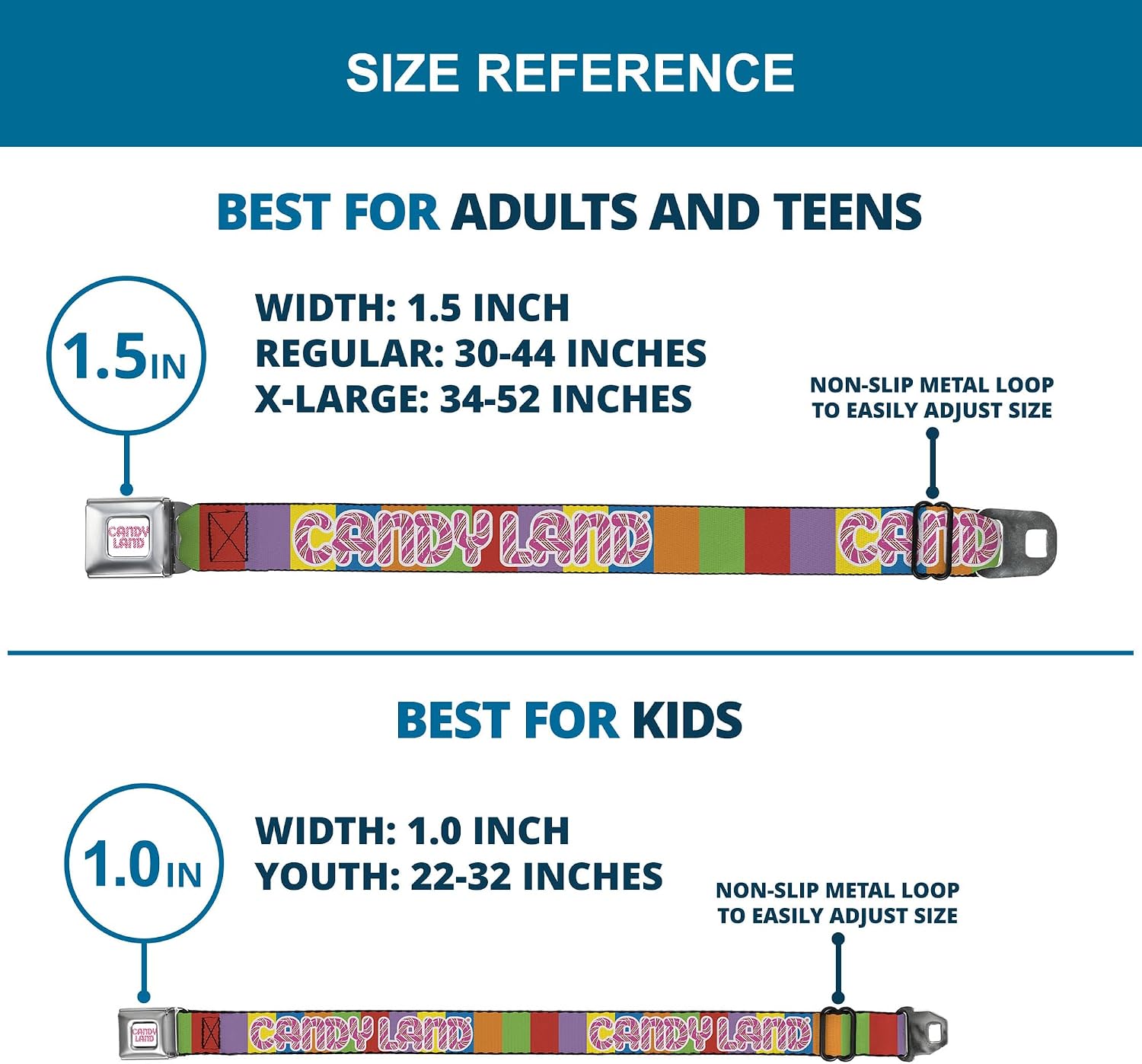 Hasbro Belt, Seatbelt Buckle Belt, Candy Land Game Logo Color Blocks Multi Color, Adjustable