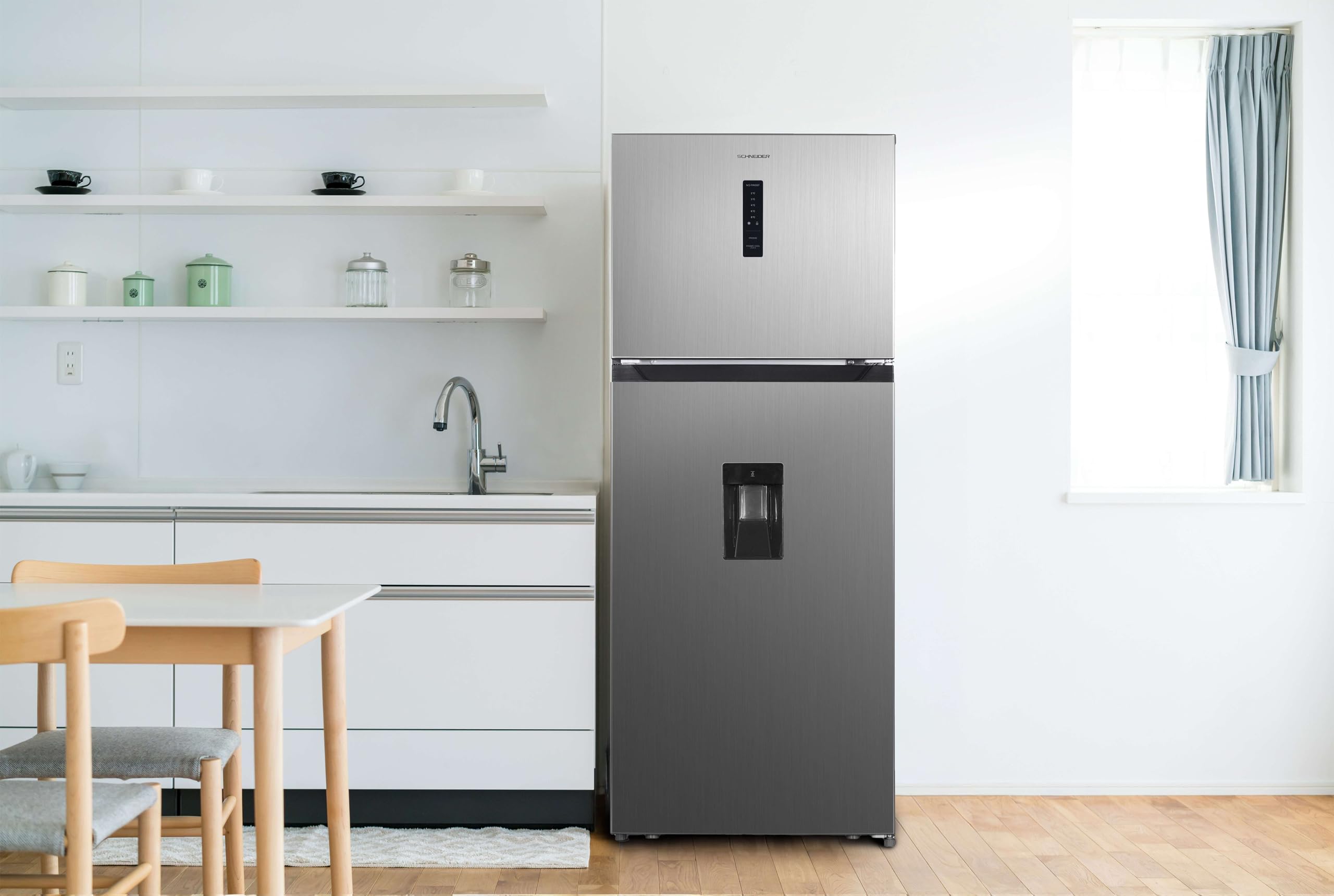 Schneider SCDD413NFWD-XE - Réfrigérateur double porte 413L Inox