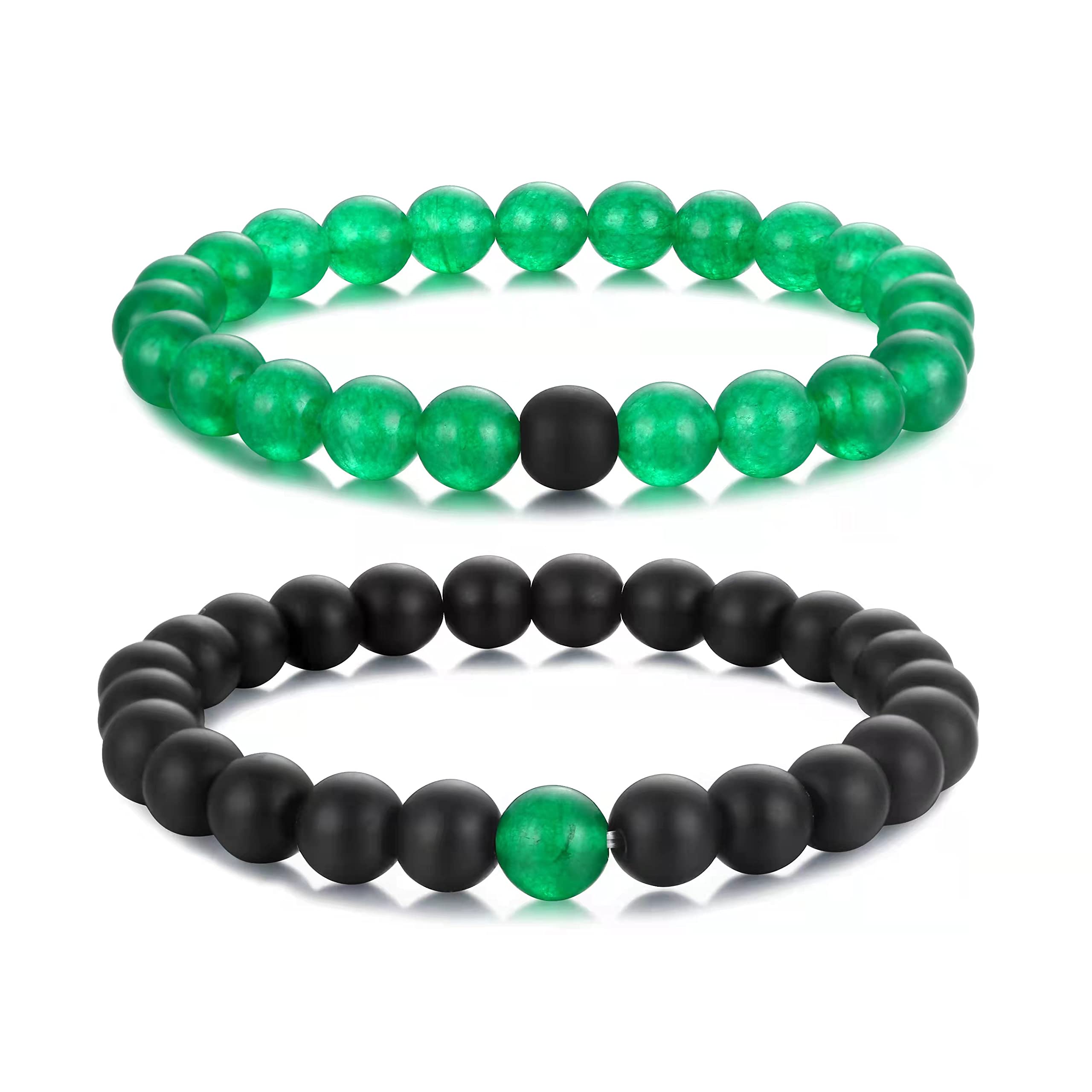 OUGWA Black Matte Agate Yellow Weathering Scrub Agate 8mm Beads Couples His and Hers Bracelet
