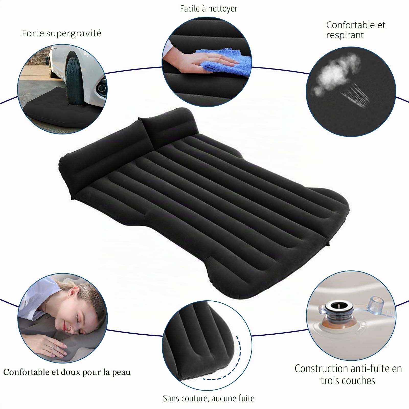 Rainpal Matelas pneumatique de Voiture, pour SUV, Coffre de Voiture, Pliable, pour Camping, Voyage, Tente, Double Matelas Gonflable pour Coffre/siège arrière, lit Gonflable pour Dormir (Noir Rainpal Matelas pneumatique de Voiture, pour SUV, Coffre de Voiture, Pliable, pour Camping, Voyage, Tente, Double Matelas Gonflable pour Coffre/siège arrière, lit Gonflable pour Dormir (Noir