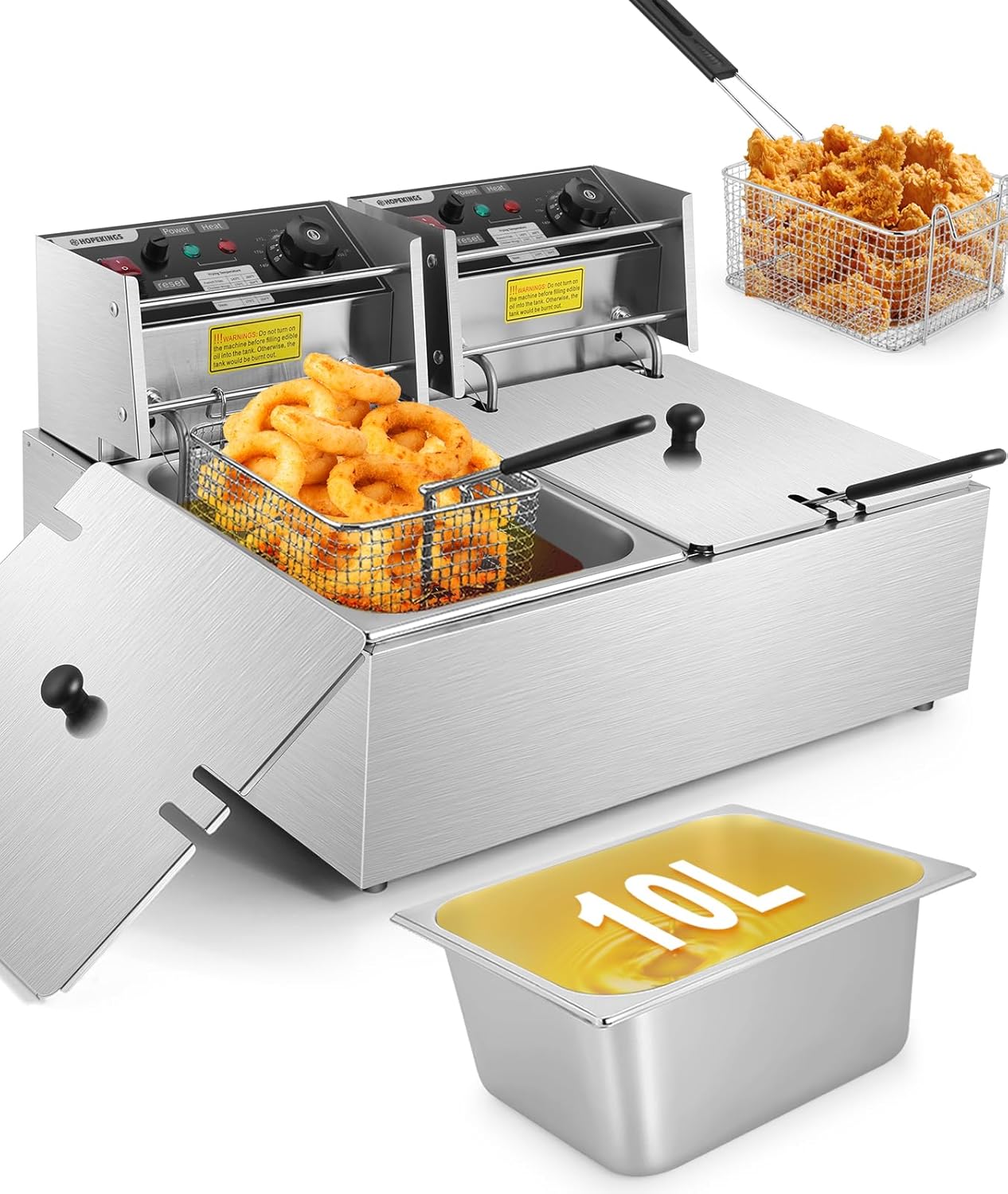 Whubefy Pro Commercial Deep Fryer with Dual Basket, 20.7 Qt