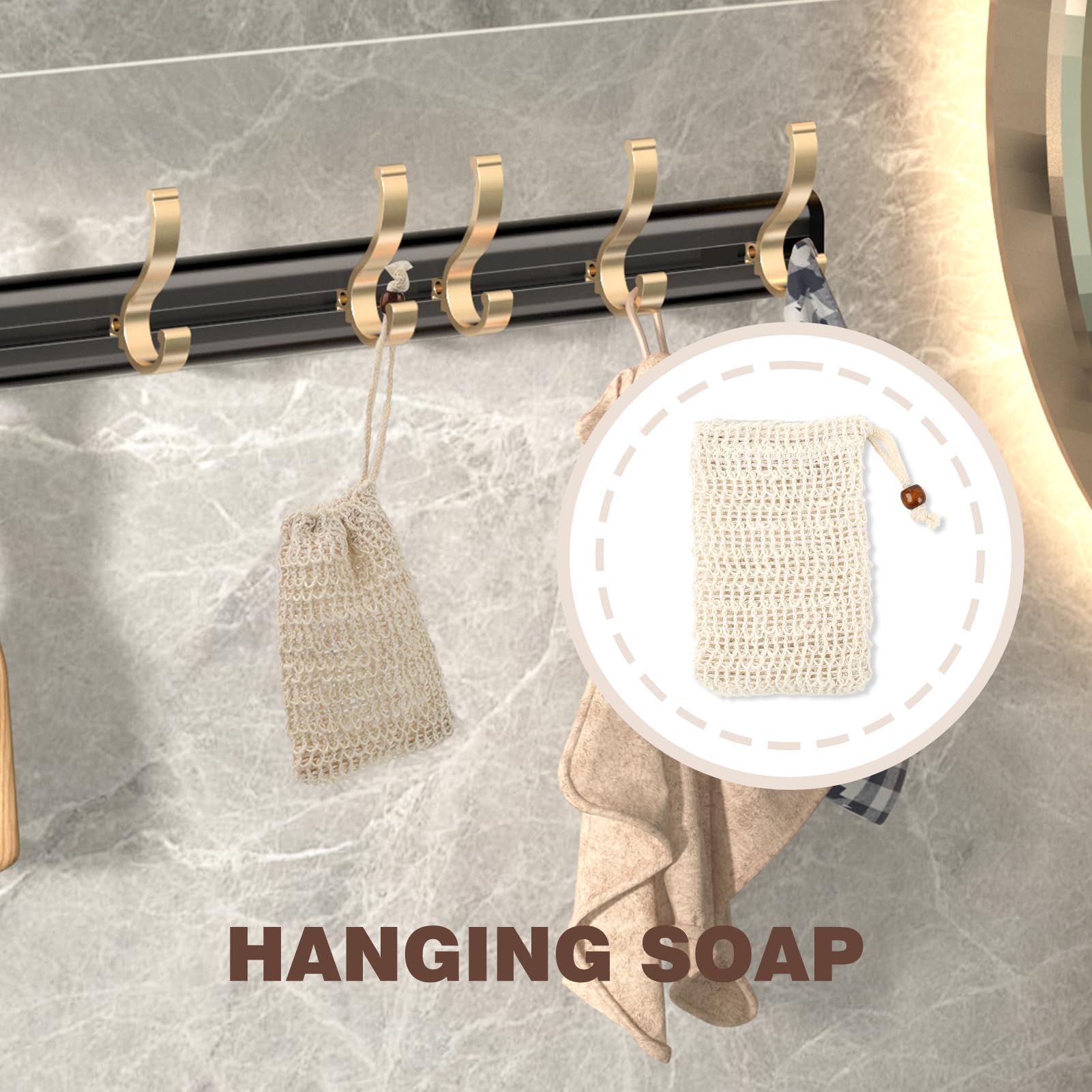 Lot de 8 sachets à savon pour savon solide, en sisal naturel, bio – Avec cordon de serrage pour suspendre, mousse solide et effet exfoliant, idéal pour la douche et les voyages
