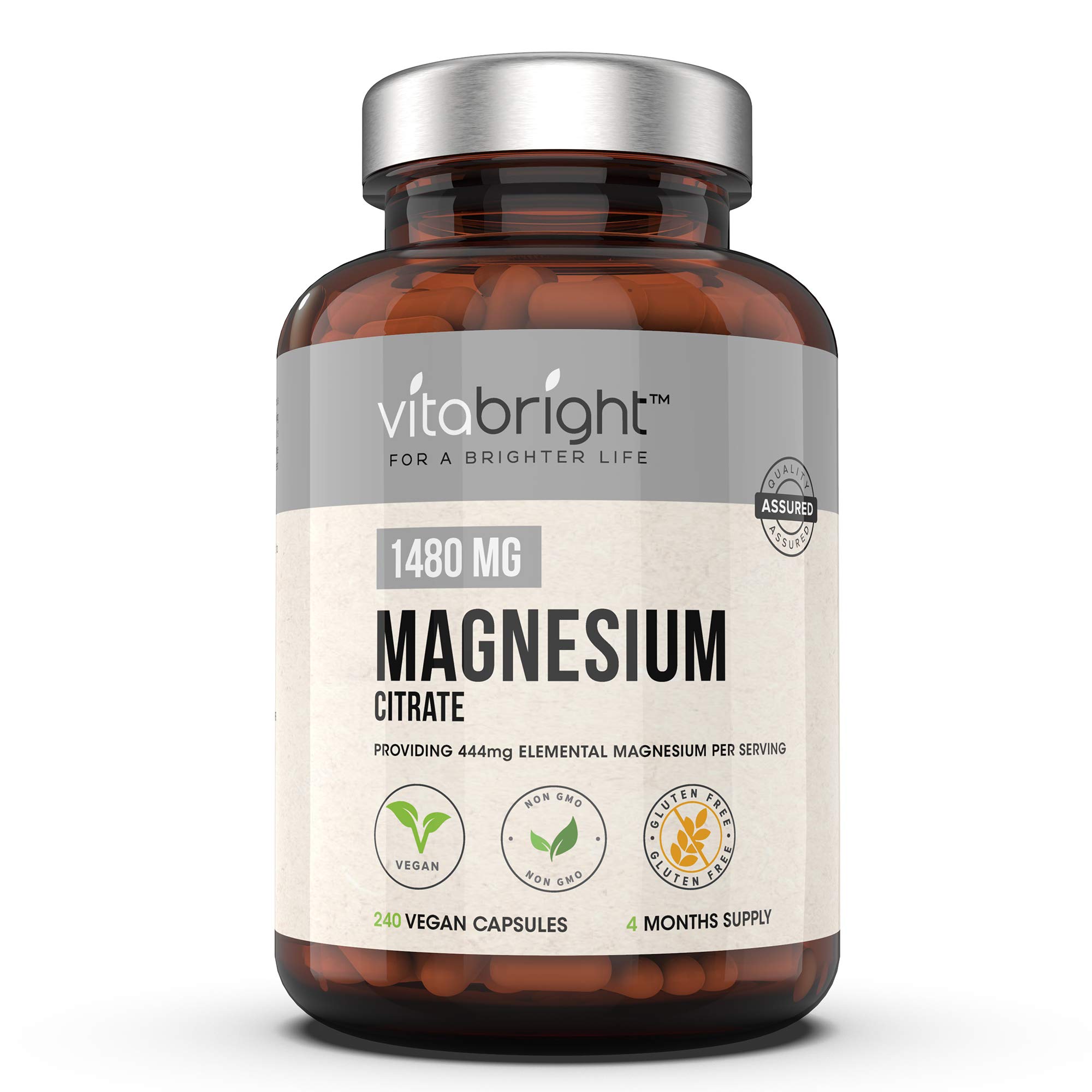 Magnesium Citrate 1480mg 240 Vegan Magnesium Capsules not Magnesium Tablets Providing 444mg