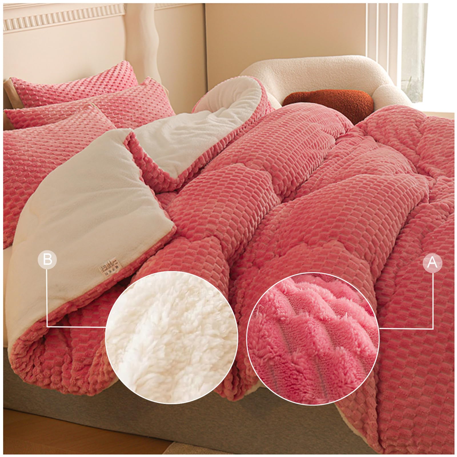 ZTGL Edredón Nórdico con Borreguito, Invierno Colcha De Microfibra Edredón Manta Cama 150/180/200/220 Invierno Suave Cálido Lecho, para Clima Frio,Rosado,150x200cm(2kg)