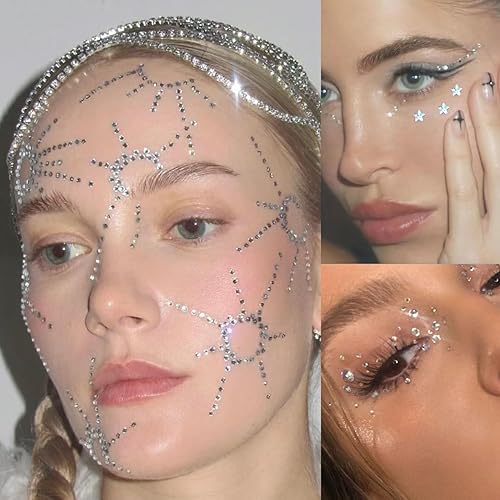 Miniatura 3 de NOOEPC Gemas faciales para el cabello, joyas autoadhesivas para la cara, joyas de ojos, diamantes de imitación para la cara, gemas para el rostro,