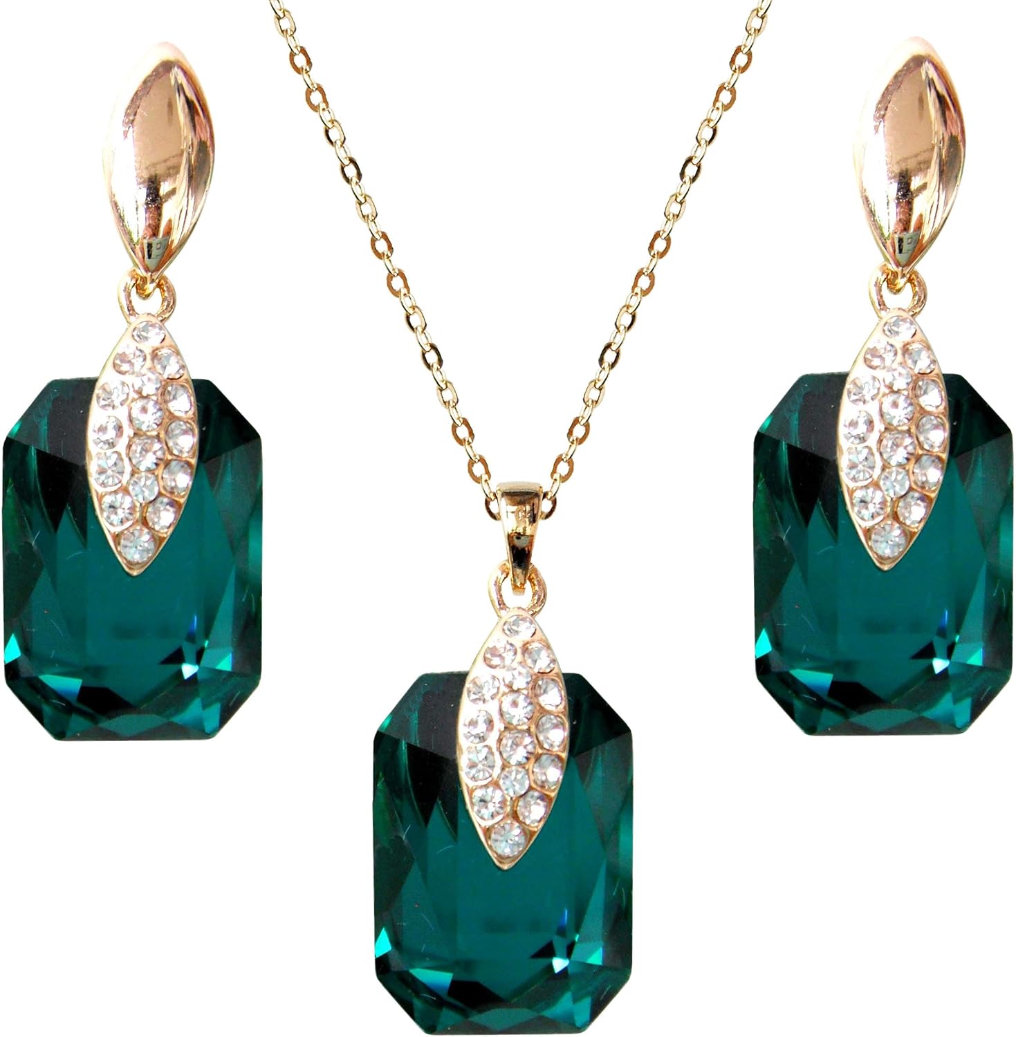 Navachi 18k Gold Plated Crystal Multicolor Square Shape Zircon Dangle Earrings And Neckalce Pendant Az4020-1 Jewelry set