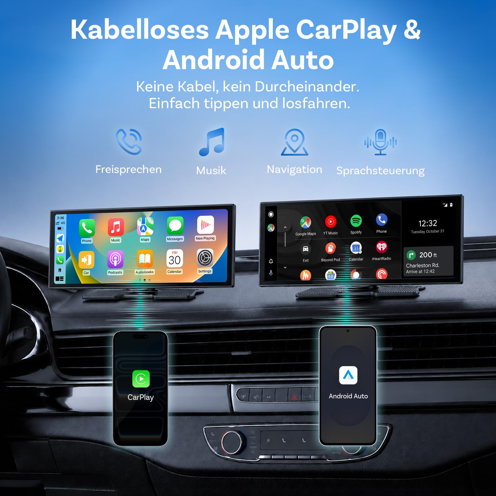 OTTOCAST ScreenFlow, Carplay Display mit YouTube, 11,4 Zoll Carplay Android Auto car Multimedia Player mit 1080P Rückfahrkamera 1920×720P Touch Screen 2.4G/5G WLAN Bluetooth for iOS 8+ Android 11+
