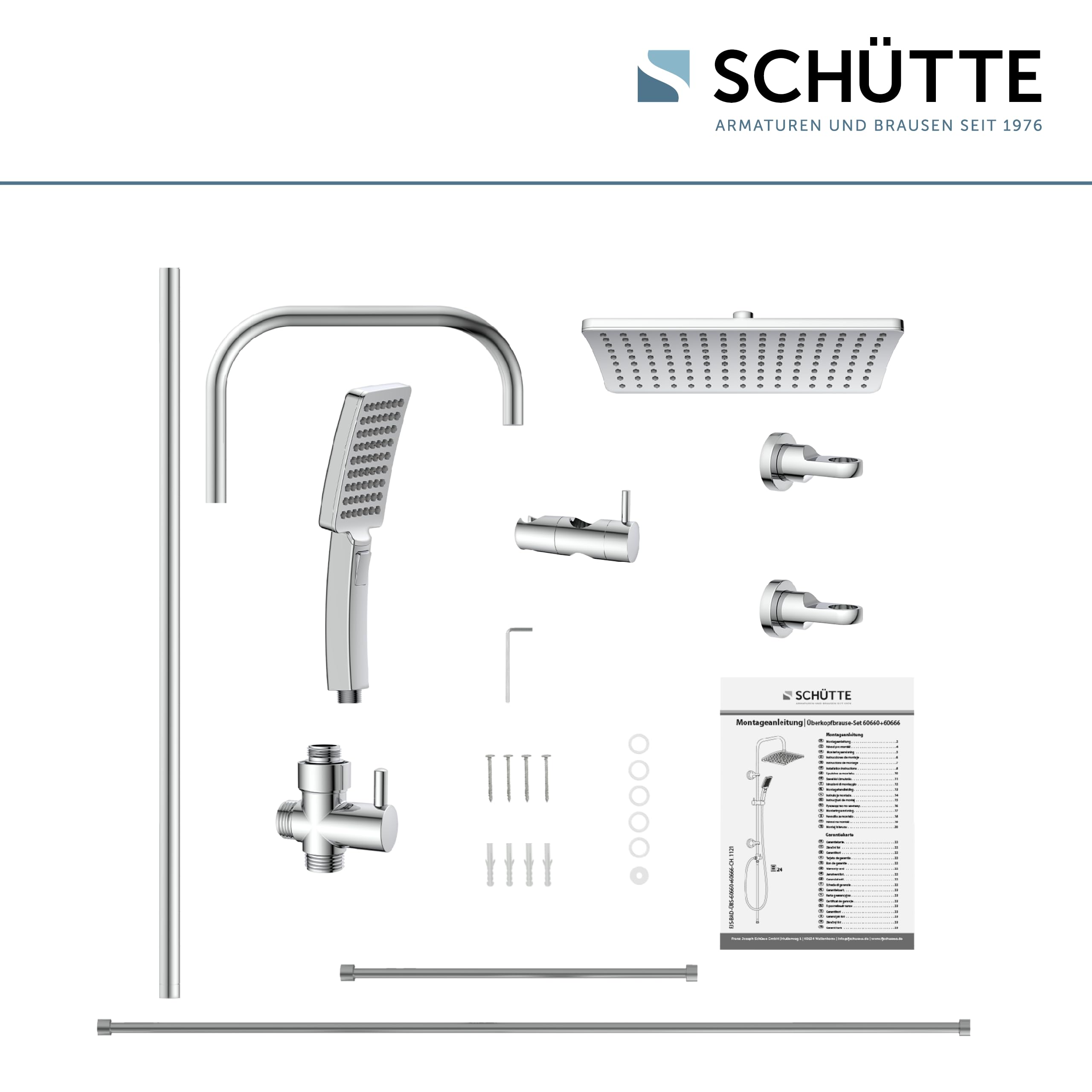 SCHÜTTE Set doccia Maiorca | Colonna doccia con grande doccia a pioggia | Doccia a mano con 3 tipi di getto | Sistema doccia con asta doccia regolabile in altezza | Cromo