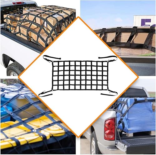 Miniatura 6 de SKYTOU - Red de carga corta para camiones y camionetas con hebillas de leva y ganchos en S 42 x 50 pulgadas