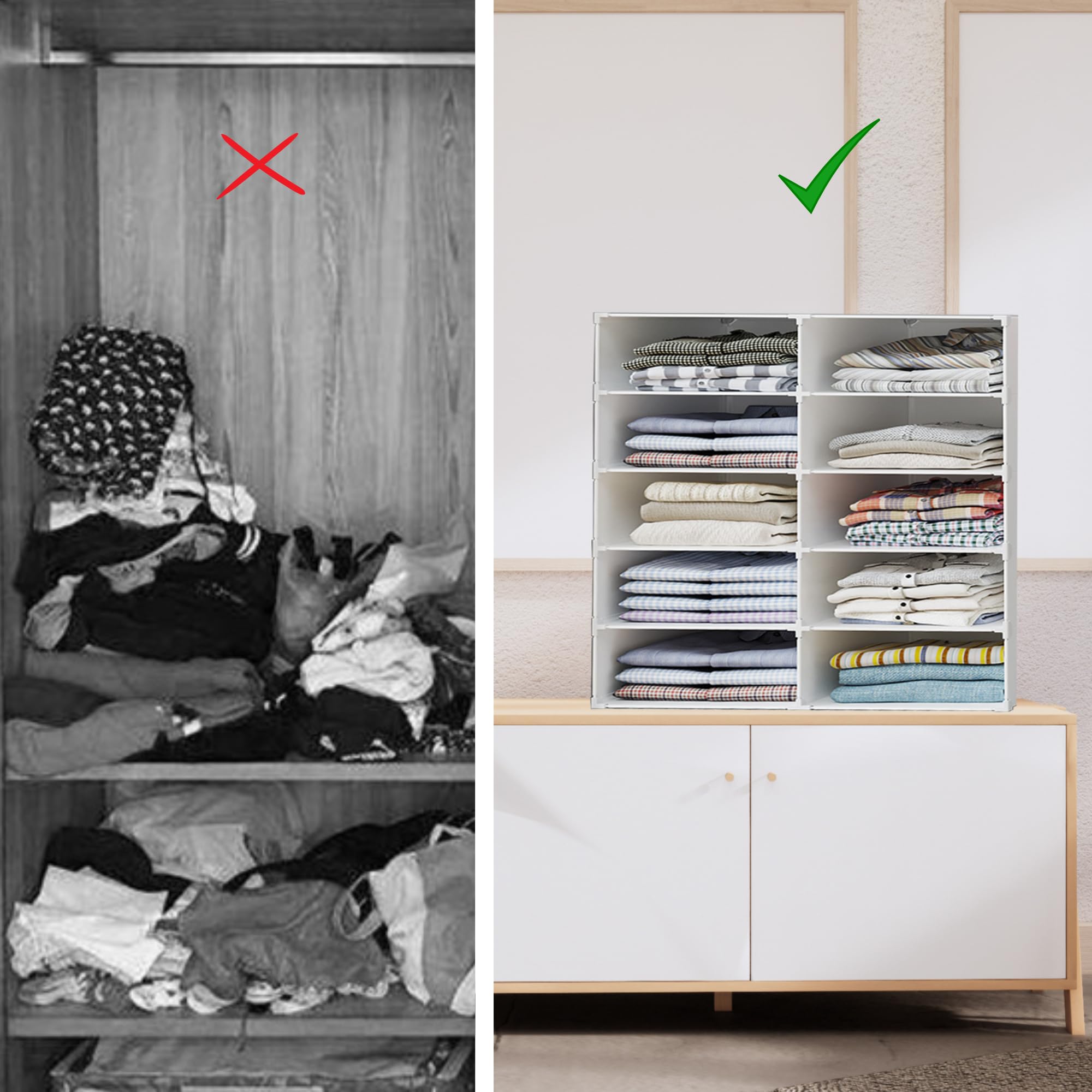 Modulares Regal, Kleiderorganizer für Schrank, Regal für Zimmer, Flur. Aufbewahrungsregal für Zuhause, Flur, Schlafzimmer. 10 Module